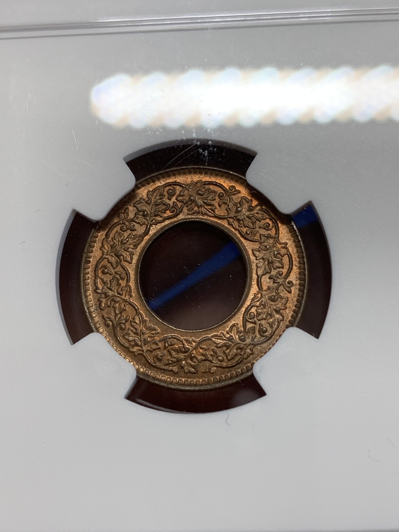 《竞宝斋》第245场-周日，周一 ，周二3场连拍 (全场包邮) NGC MS64 英属印度1943年1派沙 铜币 少见的圆冠版