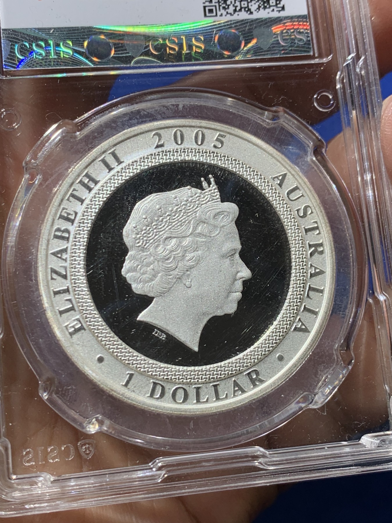 《竞宝斋》第245场-周日，周一 ，周二3场连拍 (全场包邮) CSIS-GREAT PF70 UC 澳大利亚2005年二战胜利跳舞的男人炫变银币-1澳元精制币（克劳斯获奖2007年最佳创意及最佳时事银币） 40mm 1盎司 999银 发行量25000枚