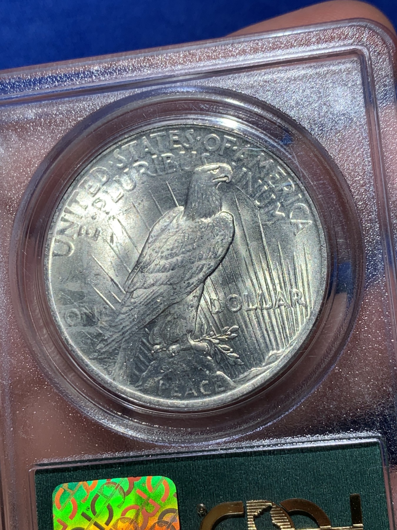 《竞宝斋》第245场-周日，周一 ，周二3场连拍 (全场包邮) PCGS-MS63 美国1923和平1元银币 90-93年老绿盒  严评 30多年的老盒本身也是收藏品