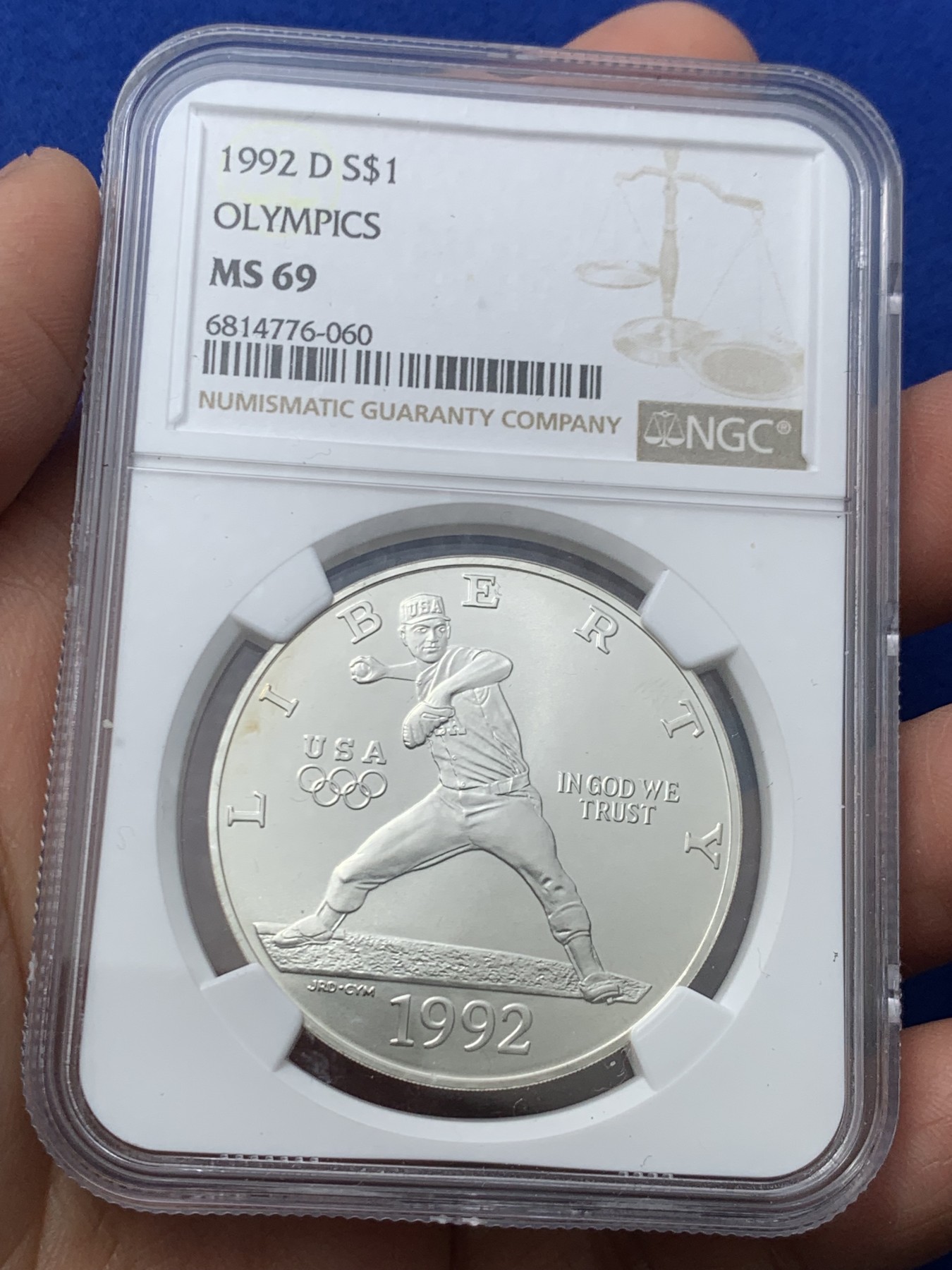 《竞宝斋》第245场-周日，周一 ，周二3场连拍 (全场包邮) NGC MS69 美国1992年D版棒球1美元大银币