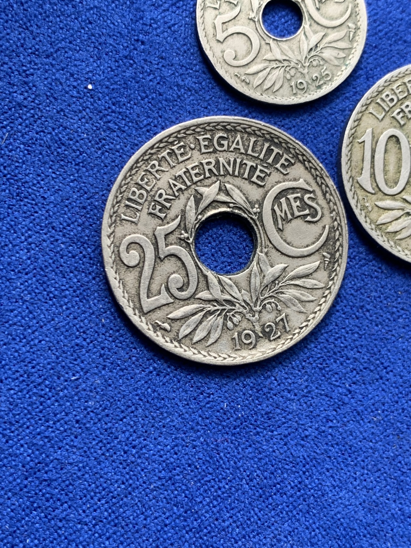 《竞宝斋》第245场-周日，周一 ，周二3场连拍 (全场包邮) 3枚一组 1925年法国5生丁+1919年法国10生丁+1927年法国25生丁铜镍币