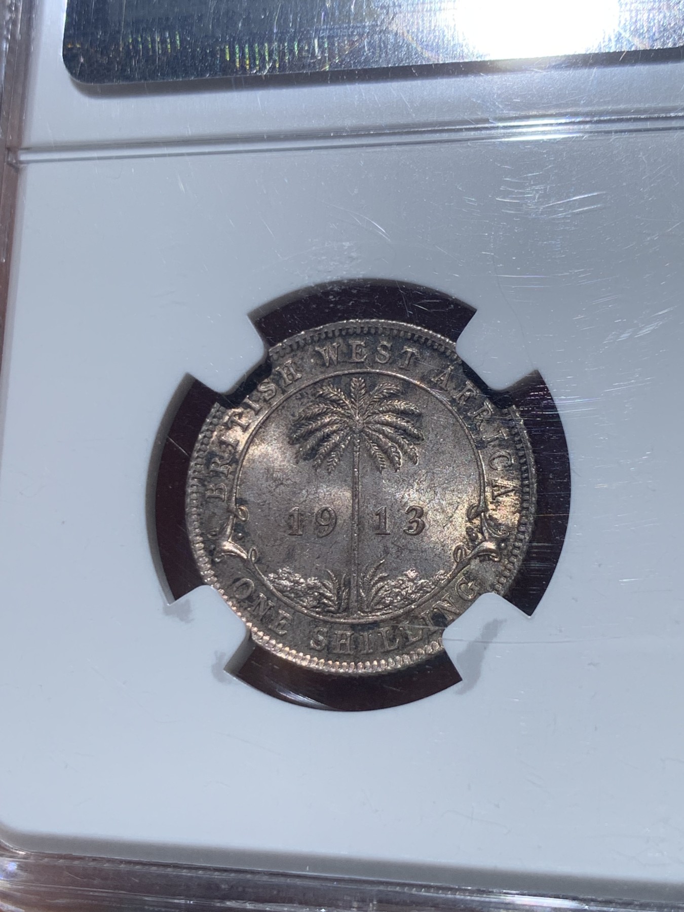 《竞宝斋》第245场-周日，周一 ，周二3场连拍 (全场包邮) NGC-MS64 英属西非 1913年 1先令银币 乔治五世 首年版发行 状态好原光十足