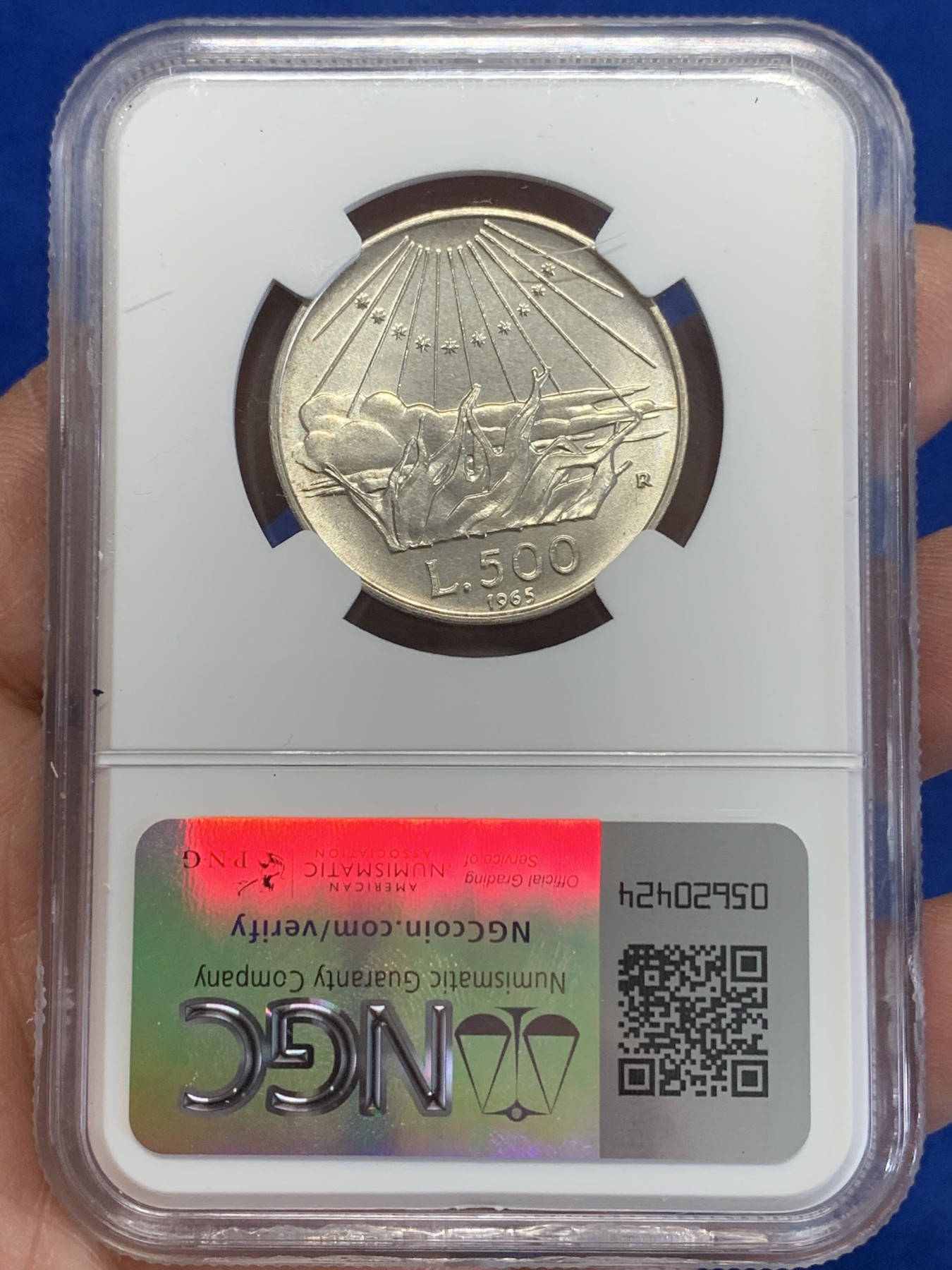 《竞宝斋》第245场-周日，周一 ，周二3场连拍 (全场包邮) NGC MS65 意大利1965年但丁500里拉银币 少见品