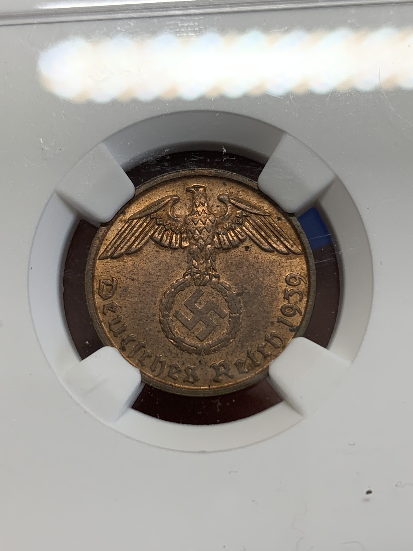 《竞宝斋》第245场-周日，周一 ，周二3场连拍 (全场包邮) NGC MS63RB 1939B德国2芬尼 状态不错