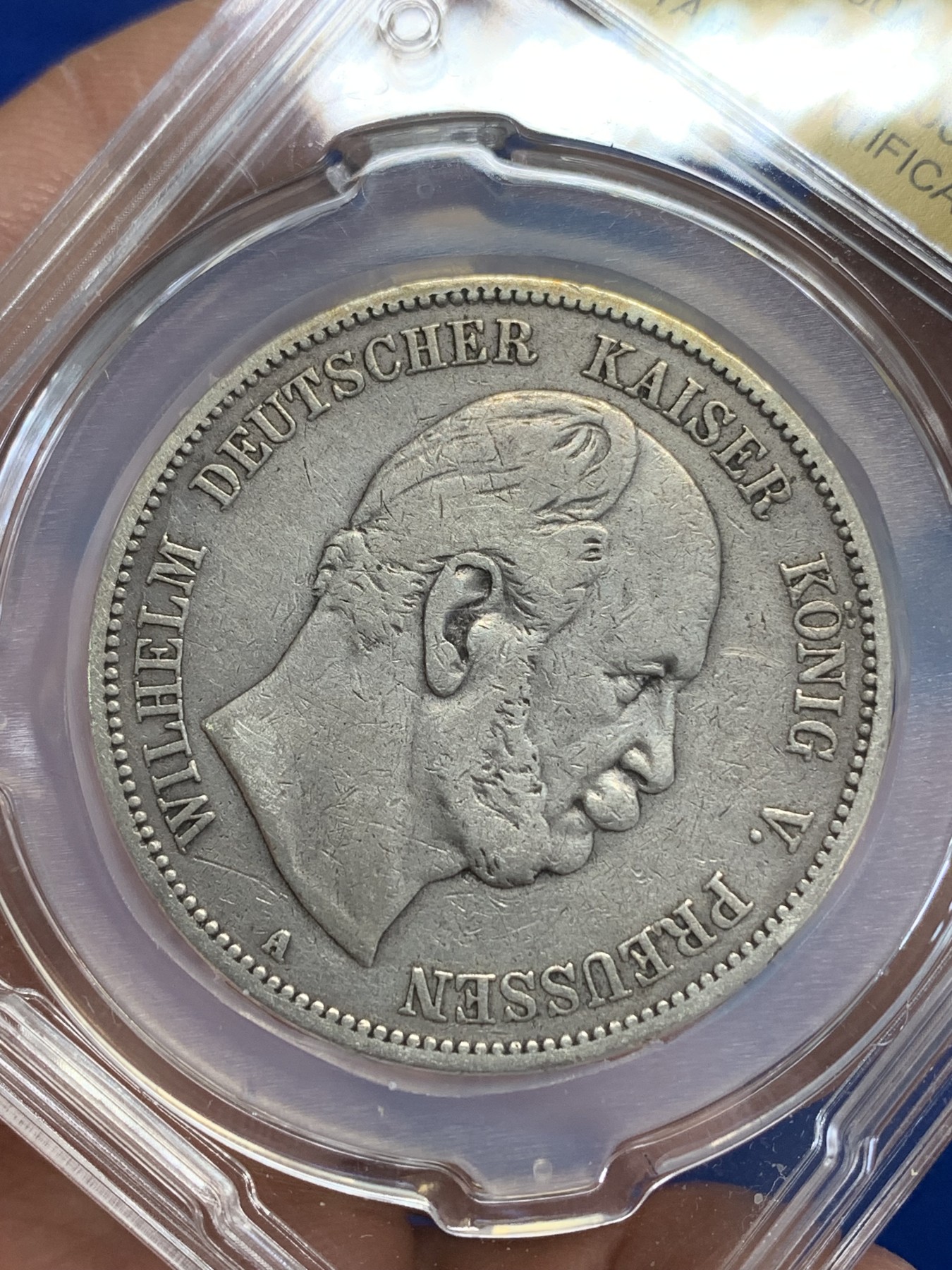 《竞宝斋》第245场-周日，周一 ，周二3场连拍 (全场包邮) CSIS VF35 德国1876年普鲁士威廉一世短翅5马克银币