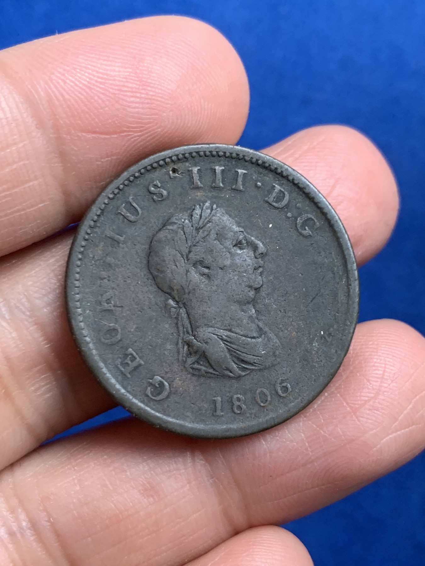 《竞宝斋》第245场-周日，周一 ，周二3场连拍 (全场包邮) 1806年乔治三世半便士铜币 细节见图