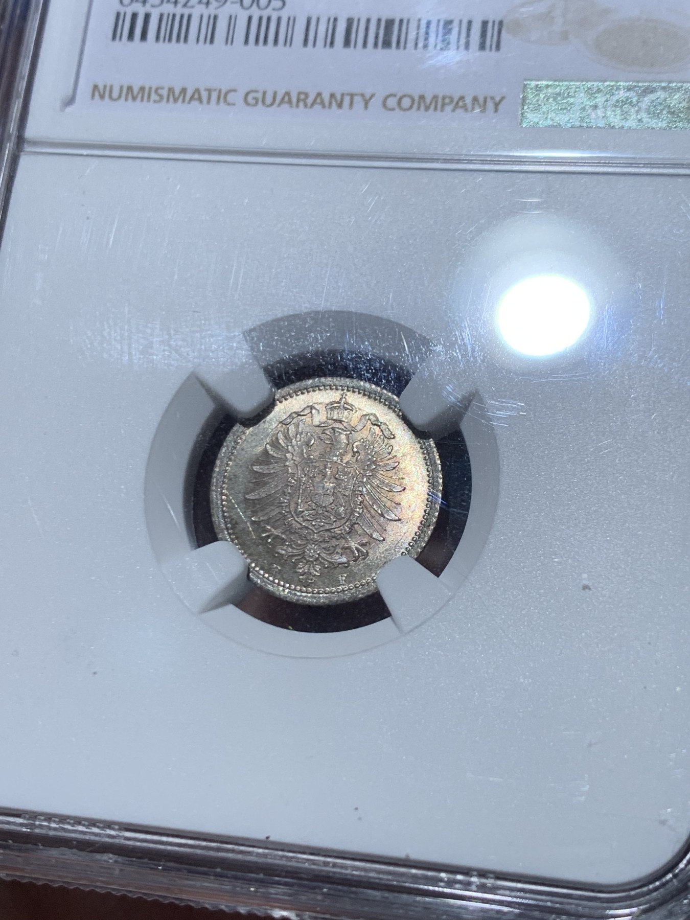 《竞宝斋》第245场-周日，周一 ，周二3场连拍 (全场包邮) NGC MS64 德国1875F 短翅鹰 20芬尼银币 黄油彩 少见品种