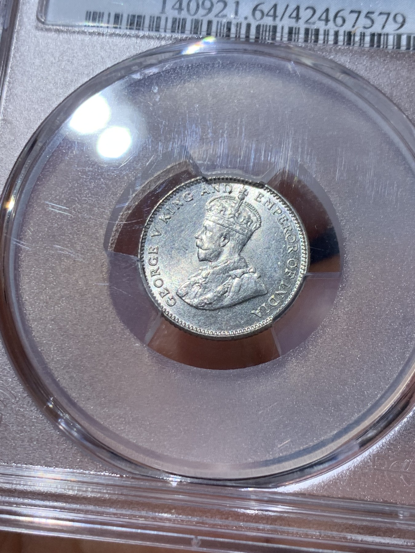 《竞宝斋》第245场-周日，周一 ，周二3场连拍 (全场包邮) PCGS-MS64 英属海峡殖民地 1927年 10分银币 乔治五世 原光好品