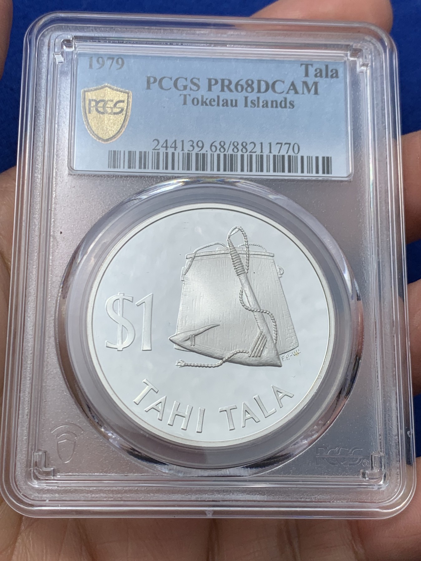 《竞宝斋》第245场-周日，周一 ，周二3场连拍 (全场包邮) PCGS PR68DCAM 托克劳1979年捕鱼工具1元银币