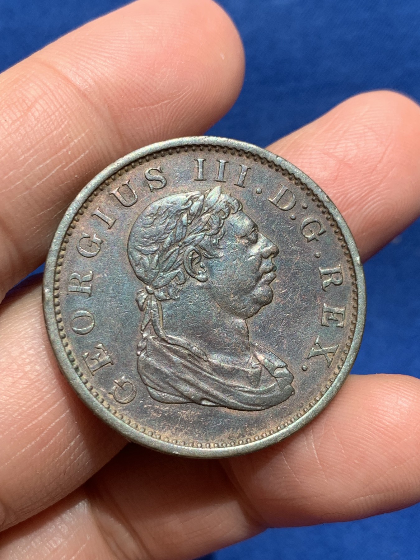 《竞宝斋》第245场-周日，周一 ，周二3场连拍 (全场包邮) 英国1813乔治三世1便士代用币 少见品种