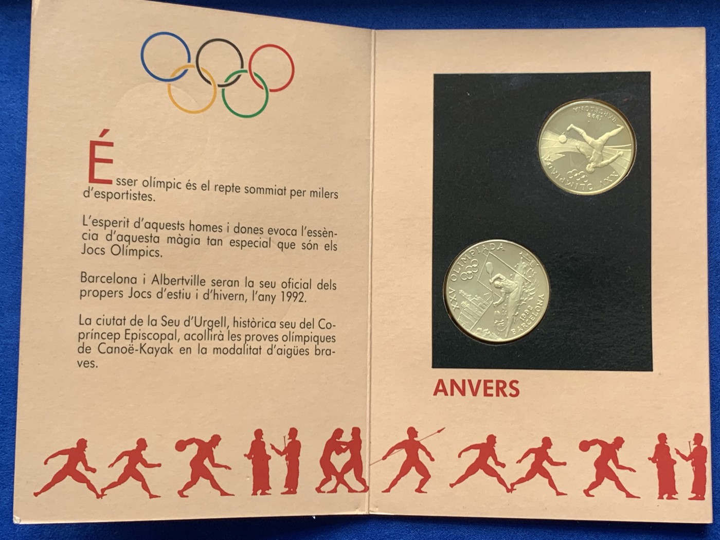 《竞宝斋》第245场-周日，周一 ，周二3场连拍 (全场包邮) 安道尔 1989年卡装第25届巴塞罗那奥运会10、20第纳尔纪念银币 两枚合计28克，含银92.5% 保存很好，有带编号原包证书。