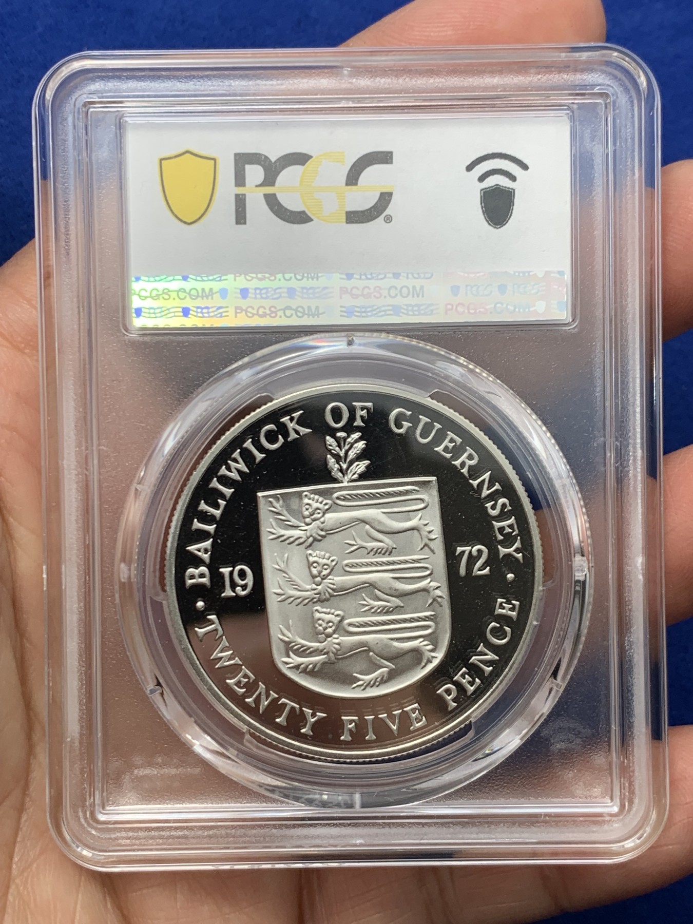 《竞宝斋》第245场-周日，周一 ，周二3场连拍 (全场包邮) PCGS PR65DCAM 根西岛1972年25便士女王银婚银币