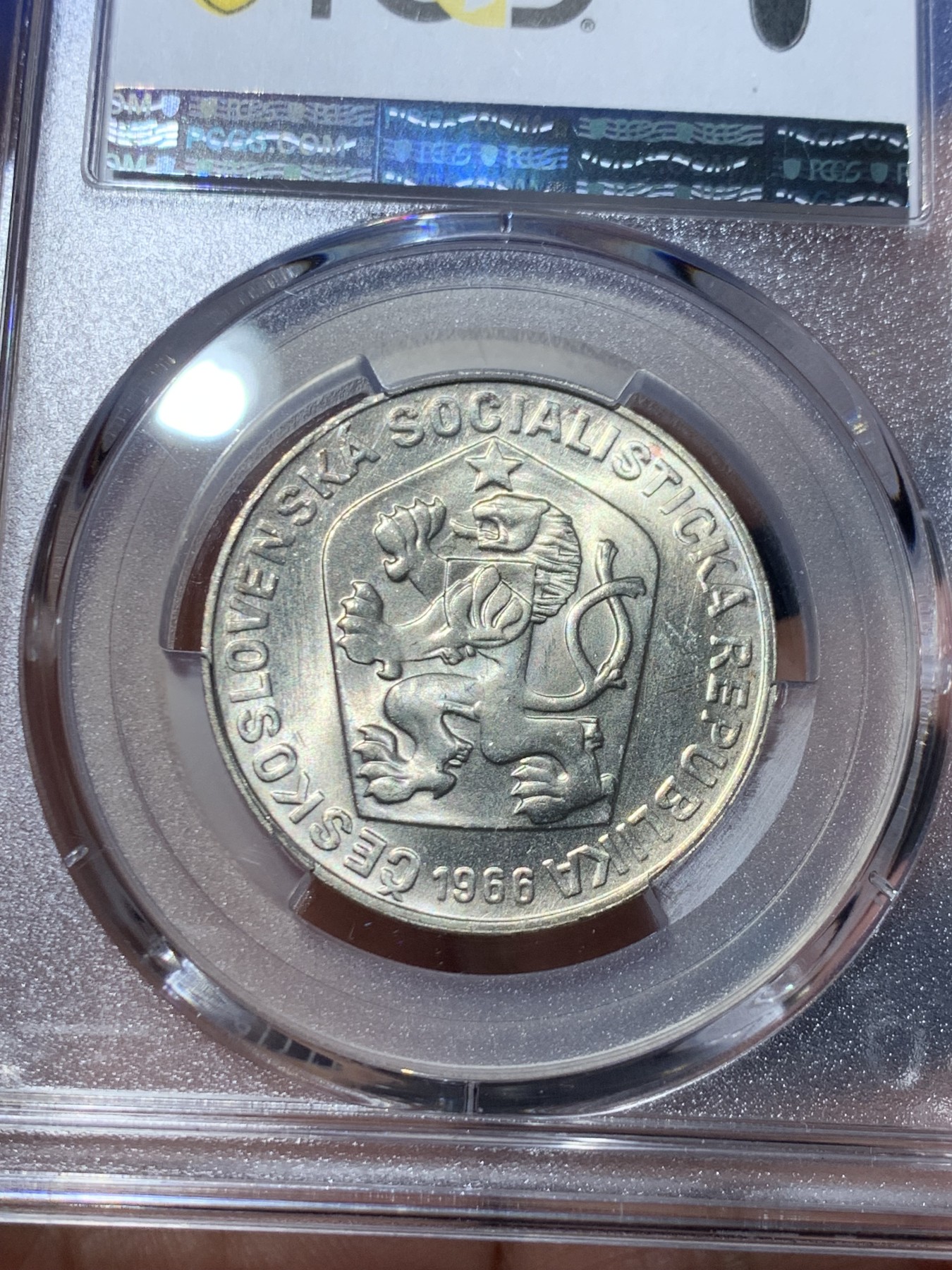 《竞宝斋》第245场-周日，周一 ，周二3场连拍 (全场包邮) PCGS金盾 MS68 捷克斯洛伐克1966年大摩拉维亚公国1100周年纪念10克朗银币，唯一冠军分