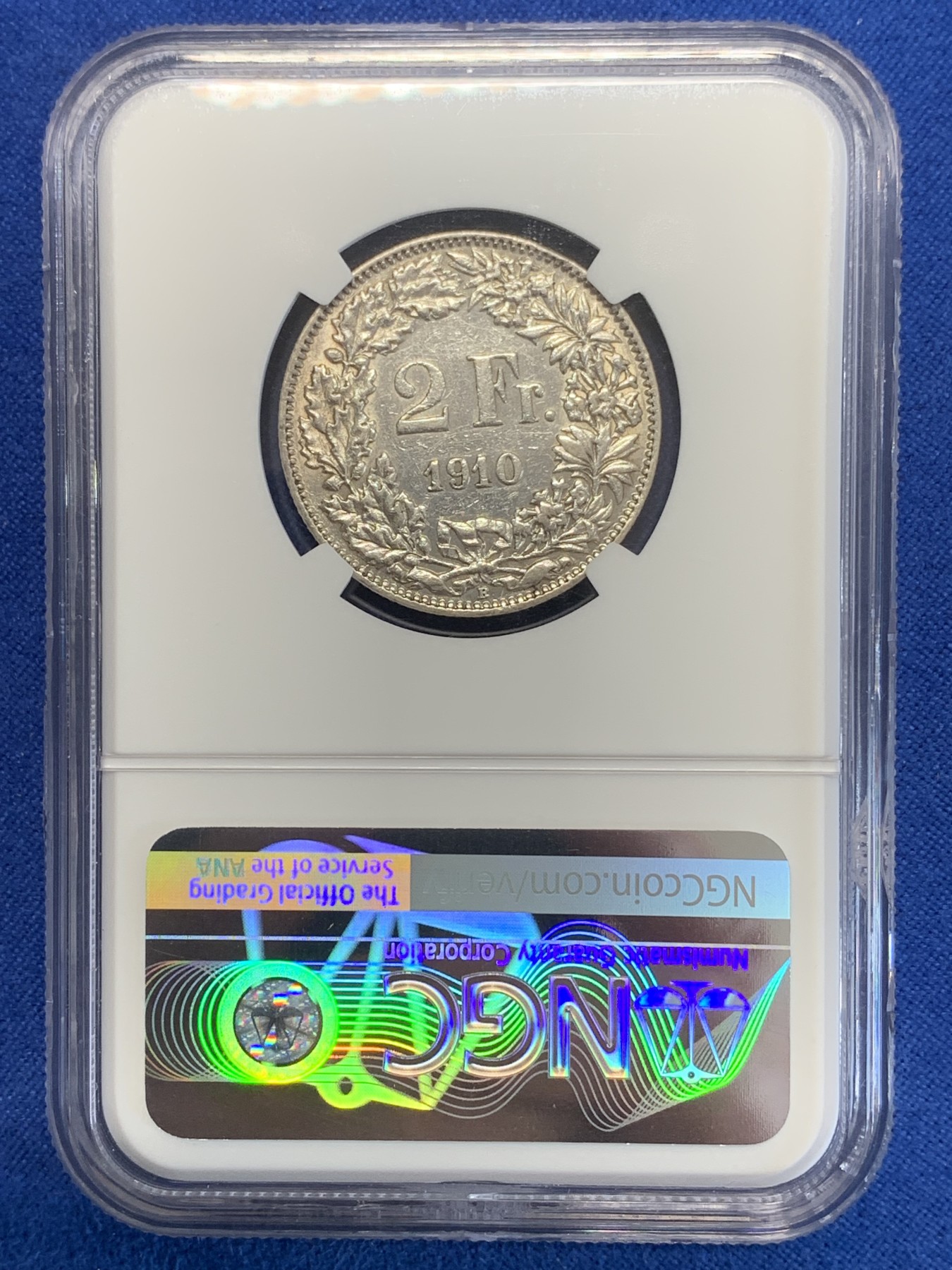 《竞宝斋》第245场-周日，周一 ，周二3场连拍 (全场包邮) NGC AUD 瑞士 1910年 赫尔维蒂亚 雪山女神 2法郎 银币 早期品种 少见