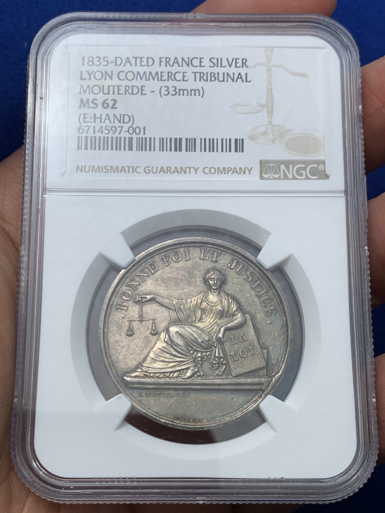 《竞宝斋》第245场-周日，周一 ，周二3场连拍 (全场包邮) NGC MS62 法国1840-1842年里昂商会银章，手指边铭