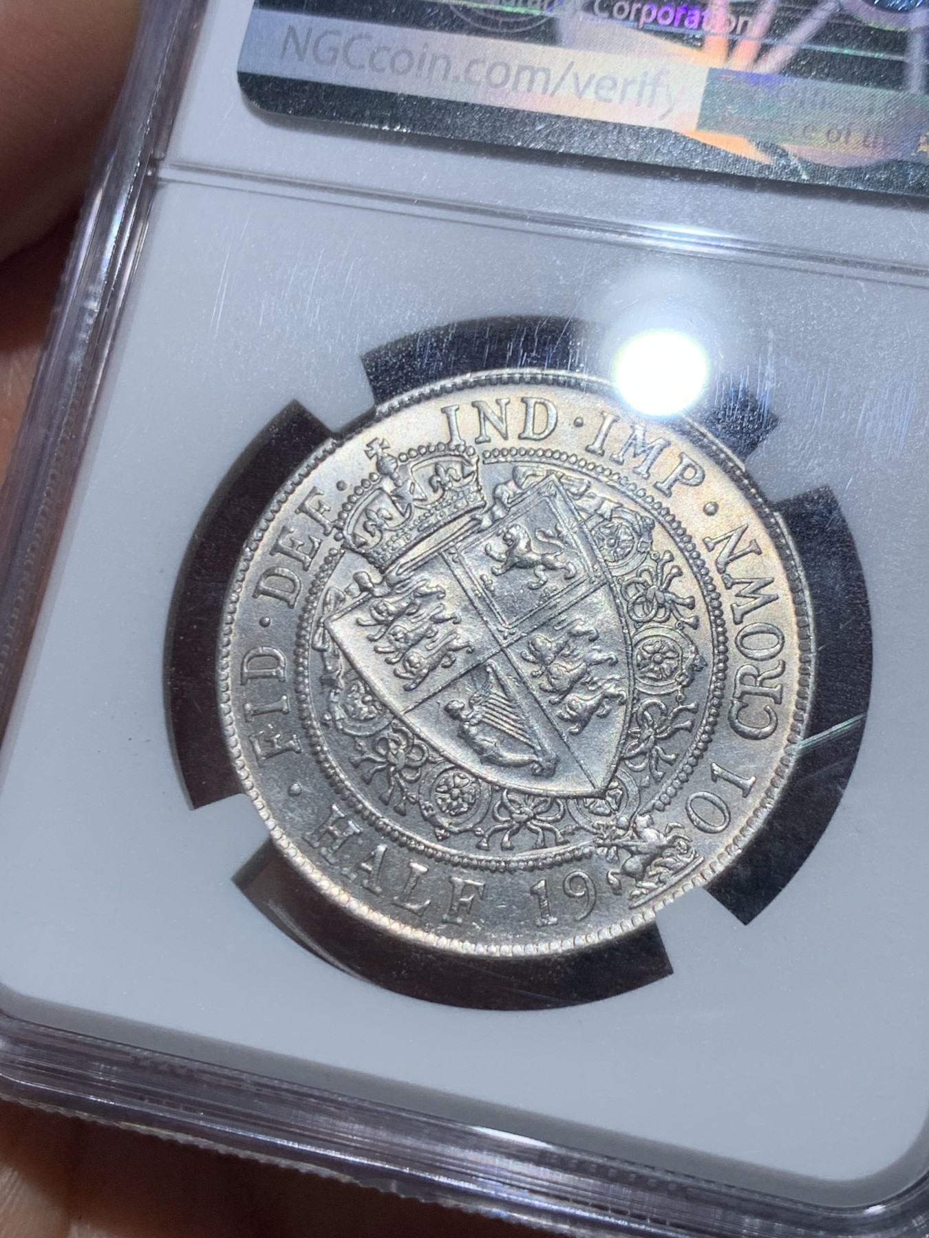 《竞宝斋》第245场-周日，周一 ，周二3场连拍 (全场包邮) NGC-MS60 英国 1901年 半克朗 维多利亚披纱 银币（关门年份，币面干净银光熠熠）