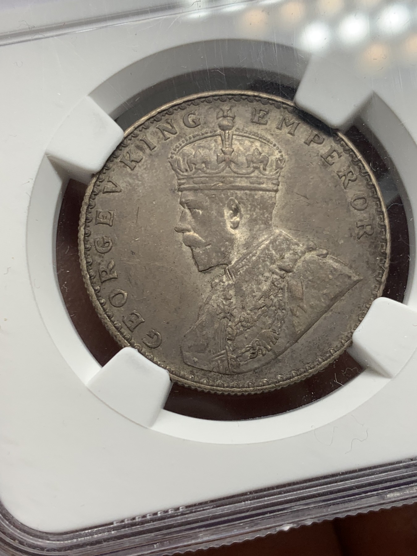 《竞宝斋》第245场-周日，周一 ，周二3场连拍 (全场包邮) NGC MS63 英属印度1912年B版乔五1卢比银币