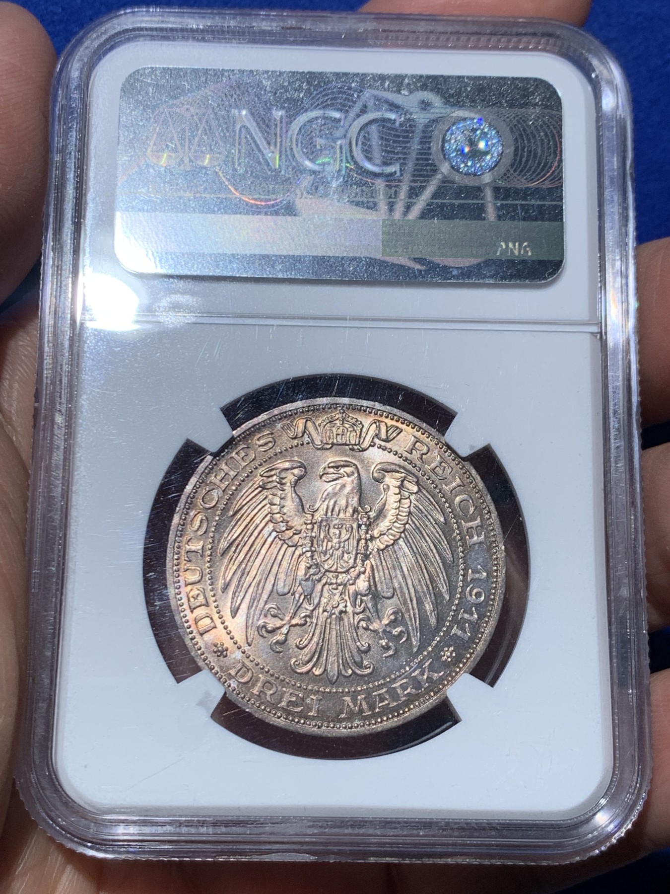 《竞宝斋》第245场-周日，周一 ，周二3场连拍 (全场包邮) NGC-MS64 德国普鲁士 1911年 3马克 布雷斯劳大学纪念 银币