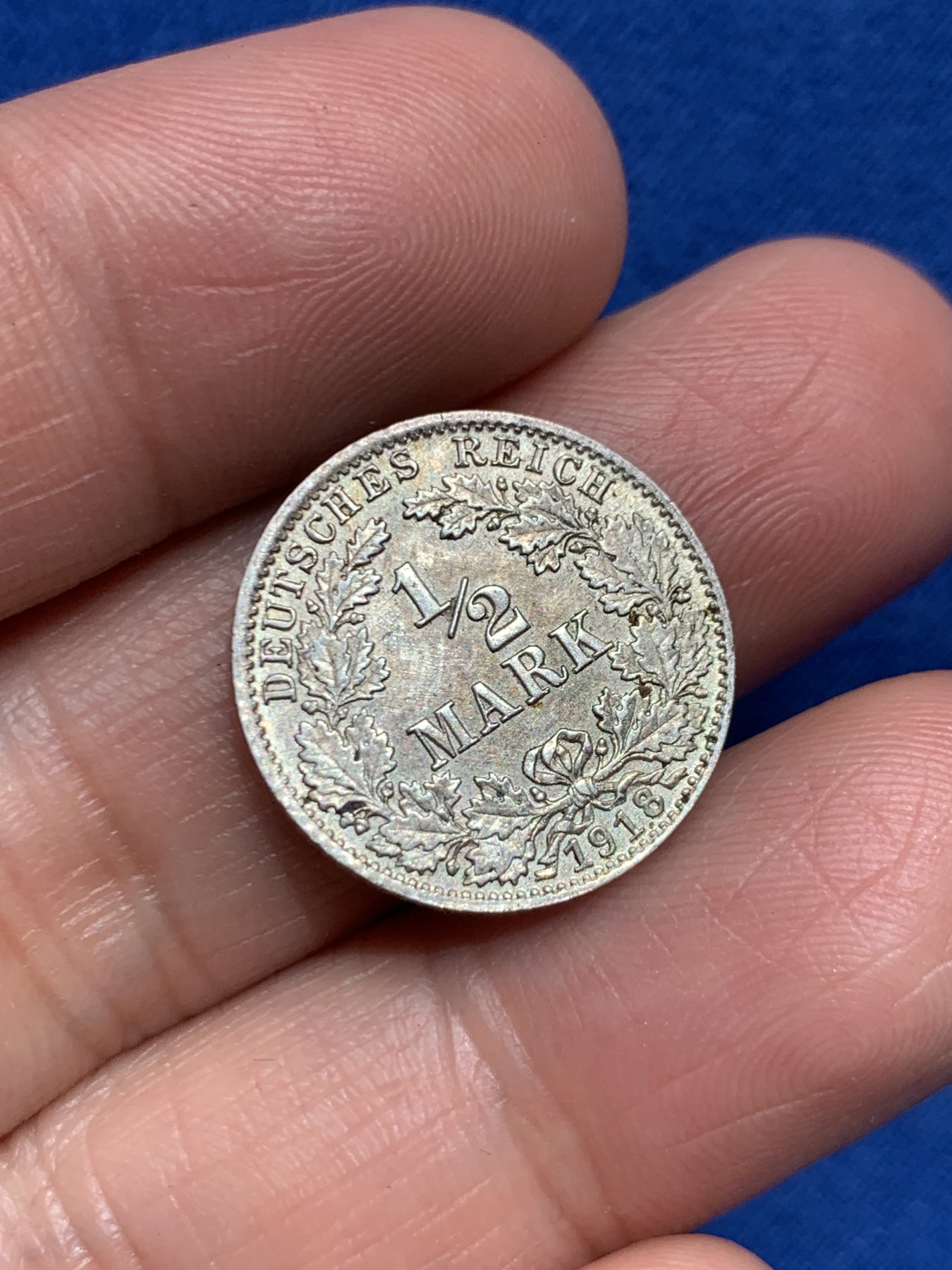 《竞宝斋》第245场-周日，周一 ，周二3场连拍 (全场包邮) 德国1918年半马克D厂银币