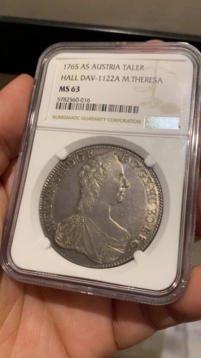 《竞宝斋》第245场-周日，周一 ，周二3场连拍 (全场包邮) 唯一冠军！NGC-MS63 神罗1765年玛丽亚特蕾西亚泰勒 淡紫罗兰包浆