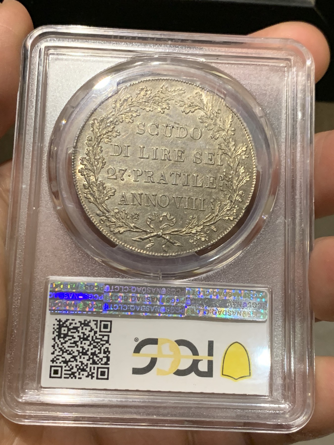《竞宝斋》第245场-周日，周一 ，周二3场连拍 (全场包邮) PCGS-MS62 意大利山南共和国1800年Scudo大银币 阿尔卑斯南麓日出包浆