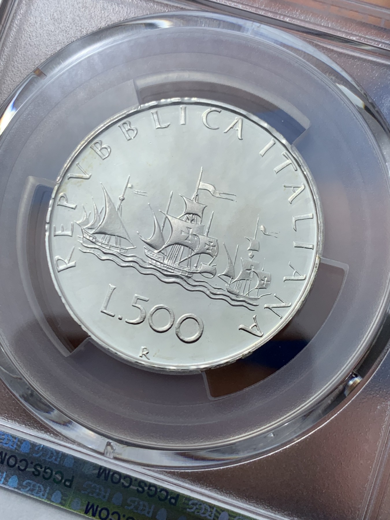 《竞宝斋》第245场-周日，周一 ，周二3场连拍 (全场包邮) 亚军分 PCGS-PR68DCAM 意大利 1985年 精制 帆船少女 500里拉 银币 首年发行 镜面感十足