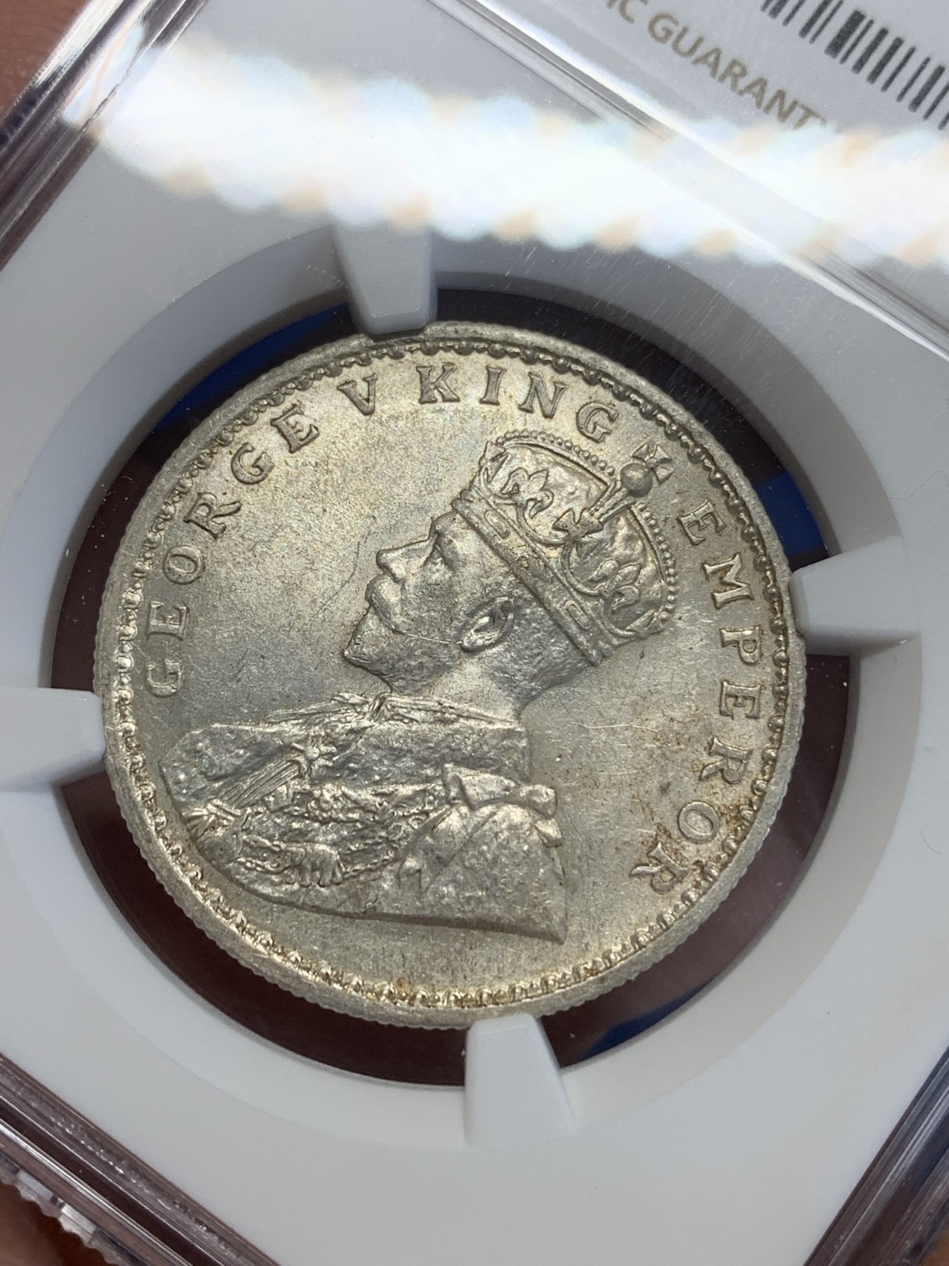 《竞宝斋》第245场-周日，周一 ，周二3场连拍 (全场包邮) NGC UNC 印度1916C乔治五世1卢比银币