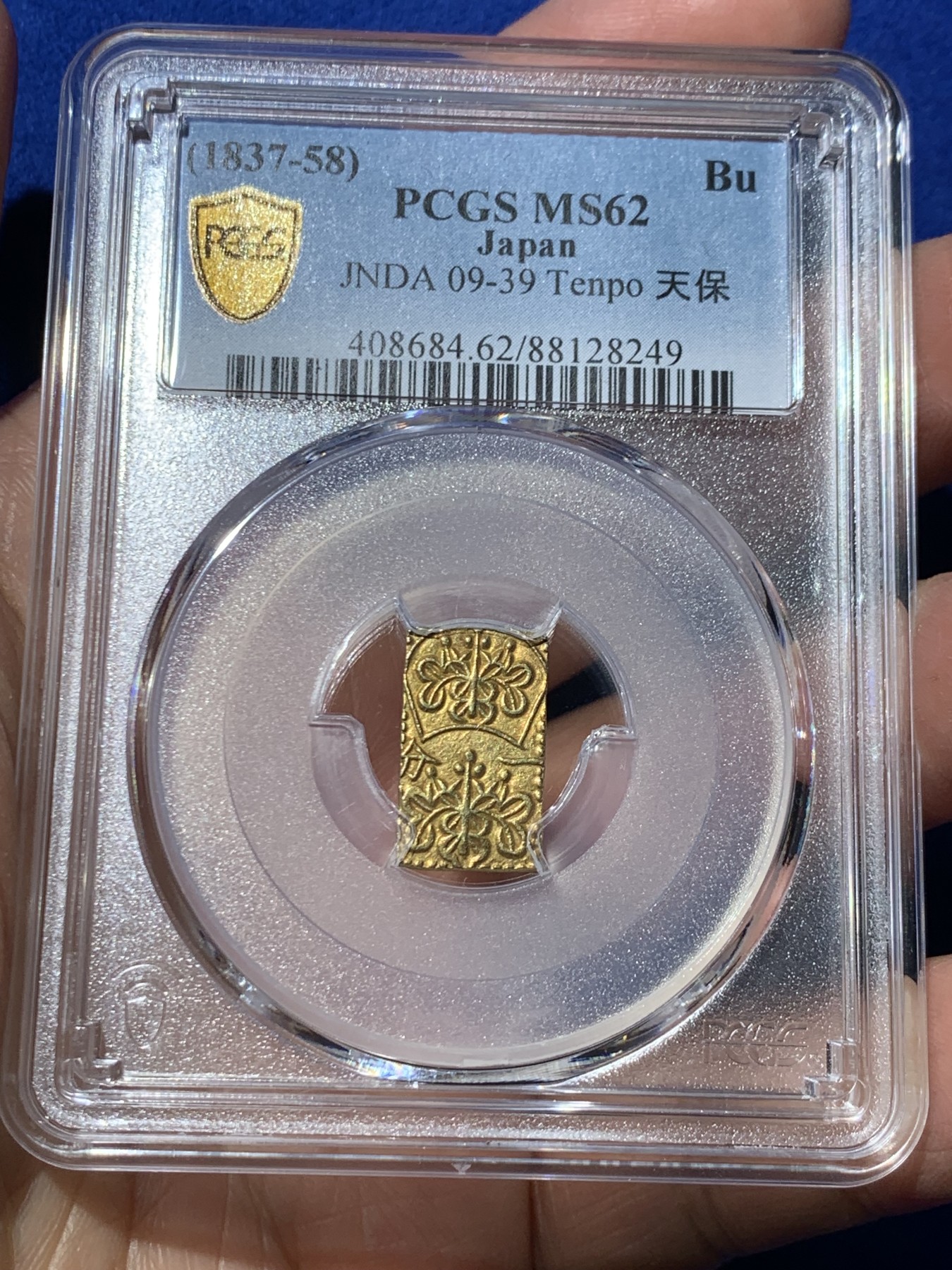 《竞宝斋》第245场-周日，周一 ，周二3场连拍 (全场包邮) PCGS MS62 日本天保一分金 少见品种，这是一分金，不是常见的二分金，HA和SBP拍卖同分都是3000+