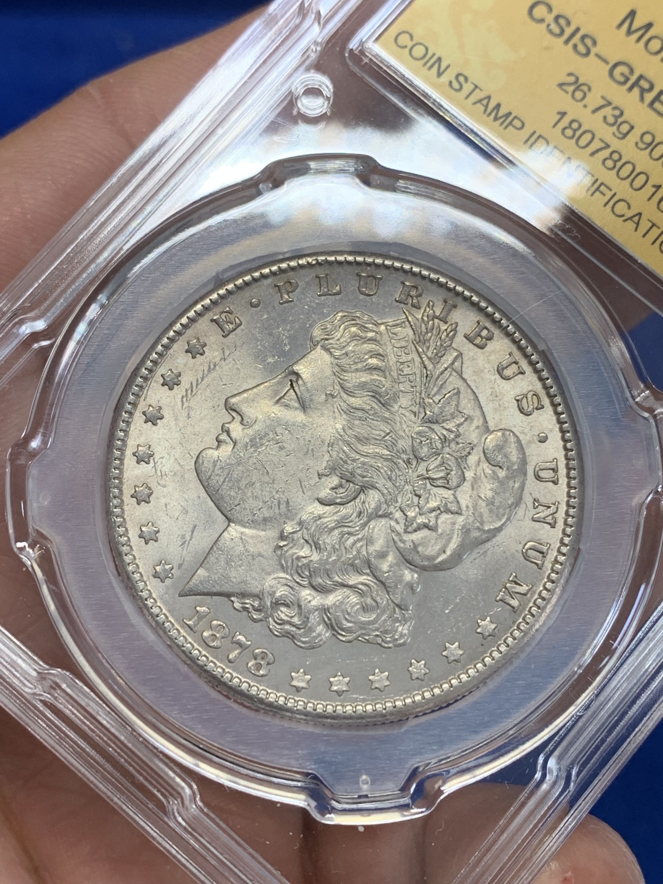 《竞宝斋》第245场-周日，周一 ，周二3场连拍 (全场包邮) CSIS MS60 美国 1878年 摩根银币 1美元