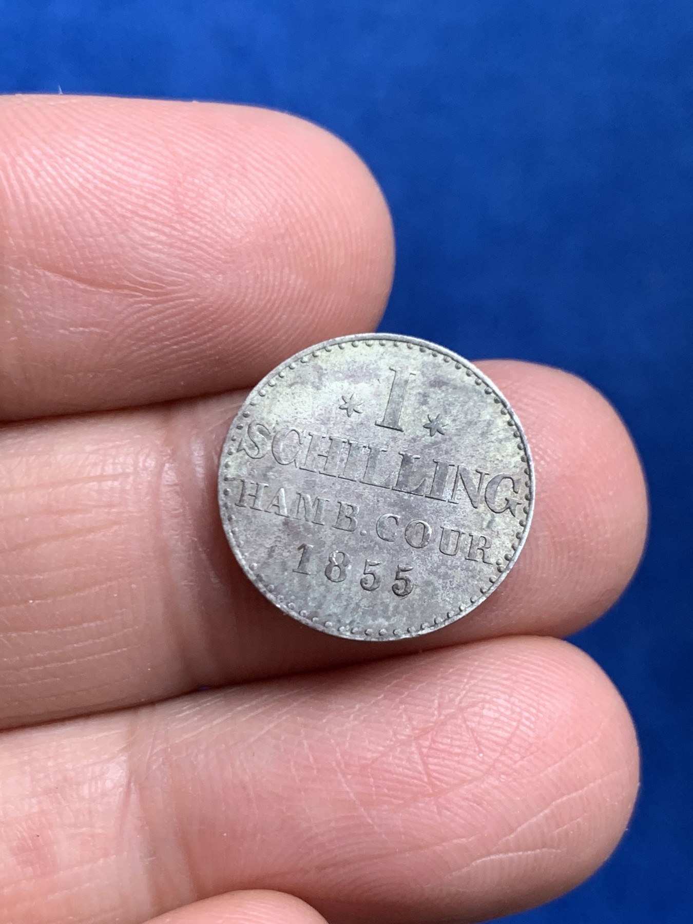 《竞宝斋》第245场-周日，周一 ，周二3场连拍 (全场包邮) 1855年德国汉堡1S银币 未使用品