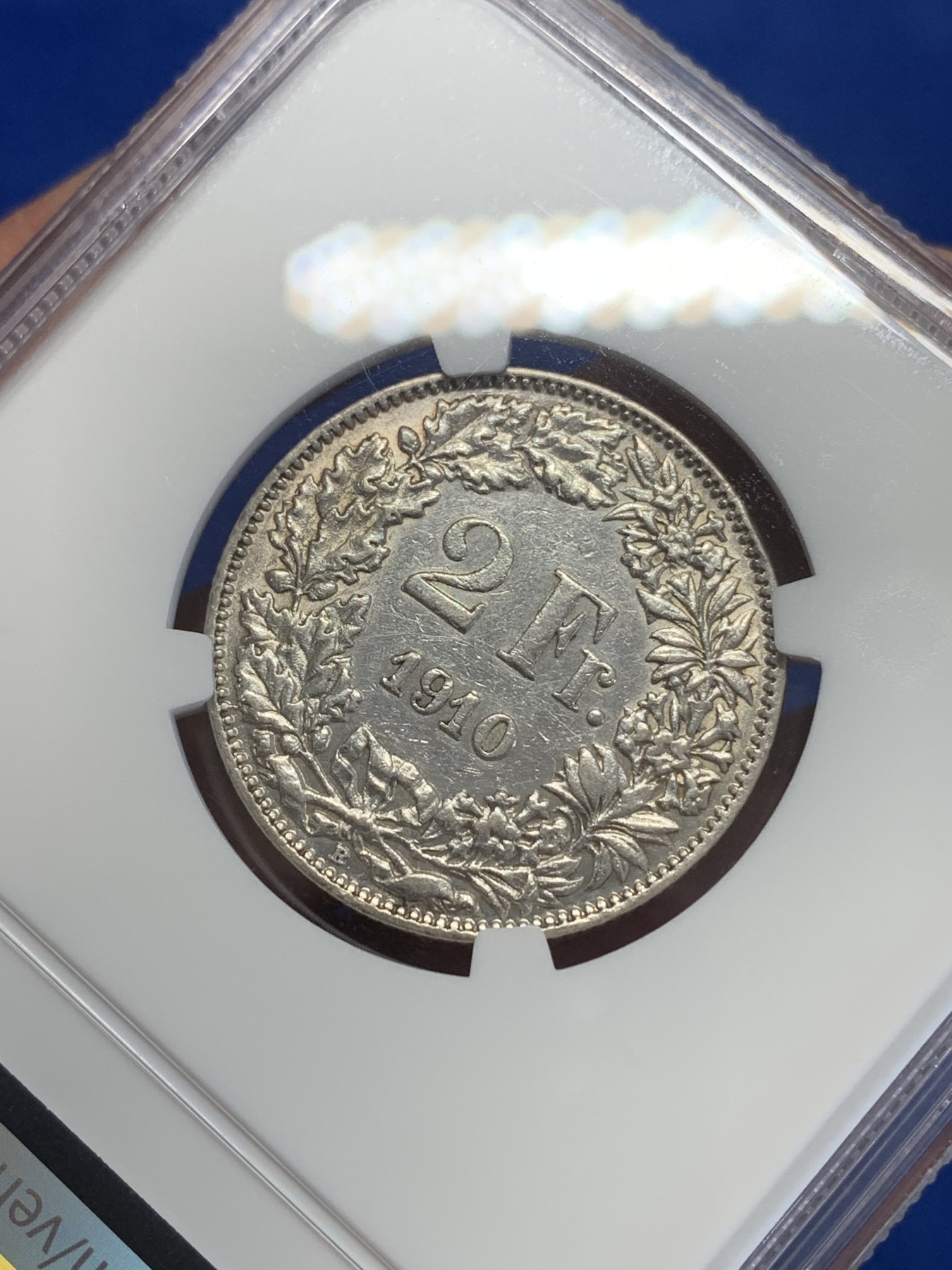 《竞宝斋》第245场-周日，周一 ，周二3场连拍 (全场包邮) NGC AUD 瑞士 1910年 赫尔维蒂亚 雪山女神 2法郎 银币 早期品种 少见