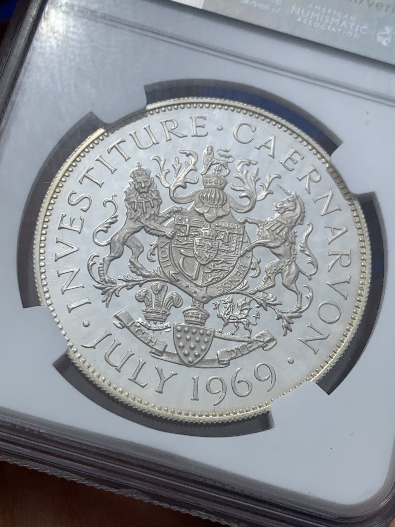 《竞宝斋》第245场-周日，周一 ，周二3场连拍 (全场包邮) NGC PF63UC 英国1969年查尔斯加冕威尔士亲王纪念精制银章