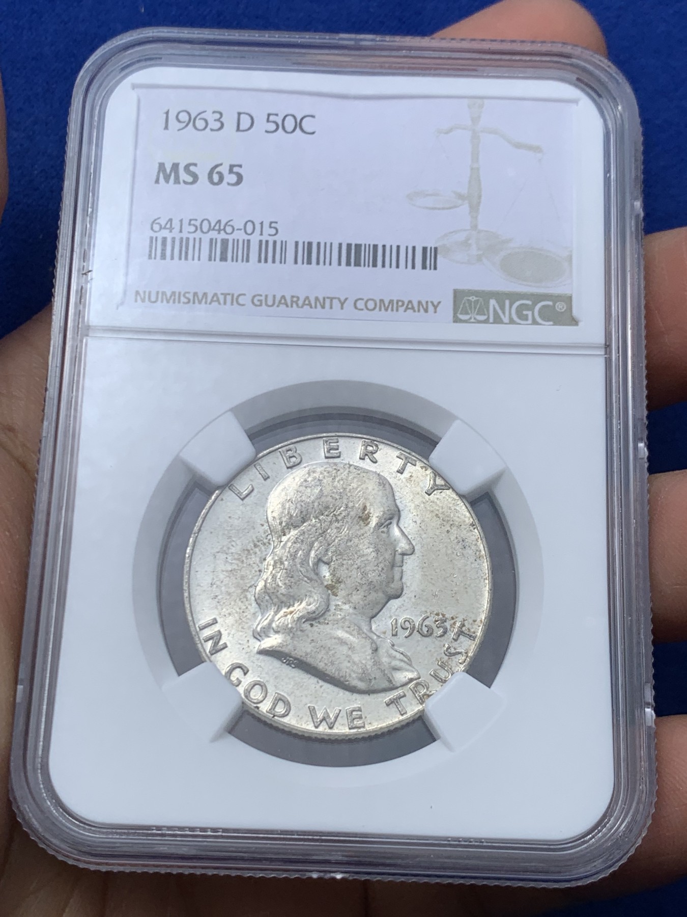 《竞宝斋》第245场-周日，周一 ，周二3场连拍 (全场包邮) NGC MS65 美国1963年富兰克林华盛顿大笨钟50分银币