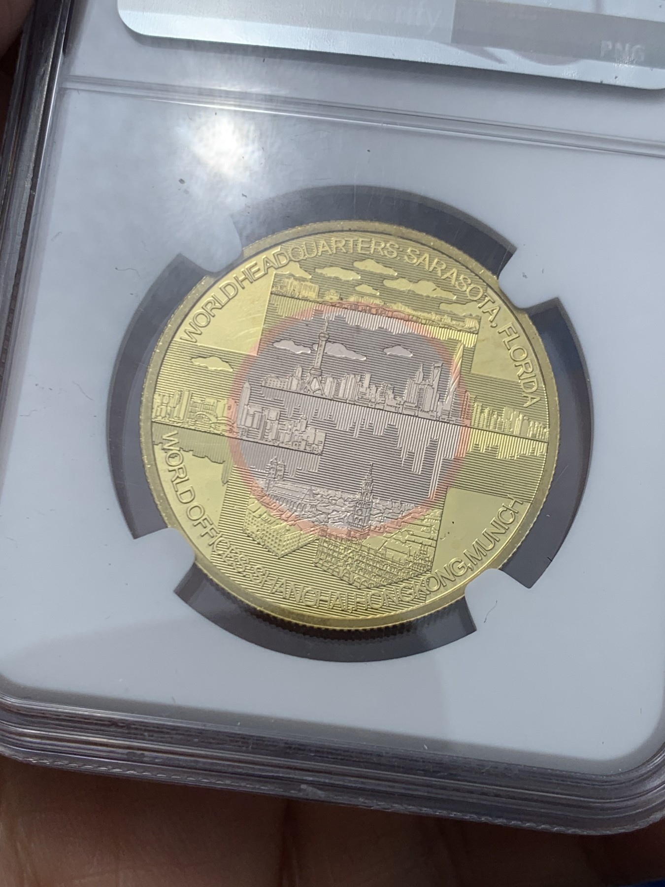 《竞宝斋》第245场-周日，周一 ，周二3场连拍 (全场包邮) NGC PF70UC 中国1987-2017NGC三十周年纪念章 背面分别是上海、香港、慕尼黑三地的景观