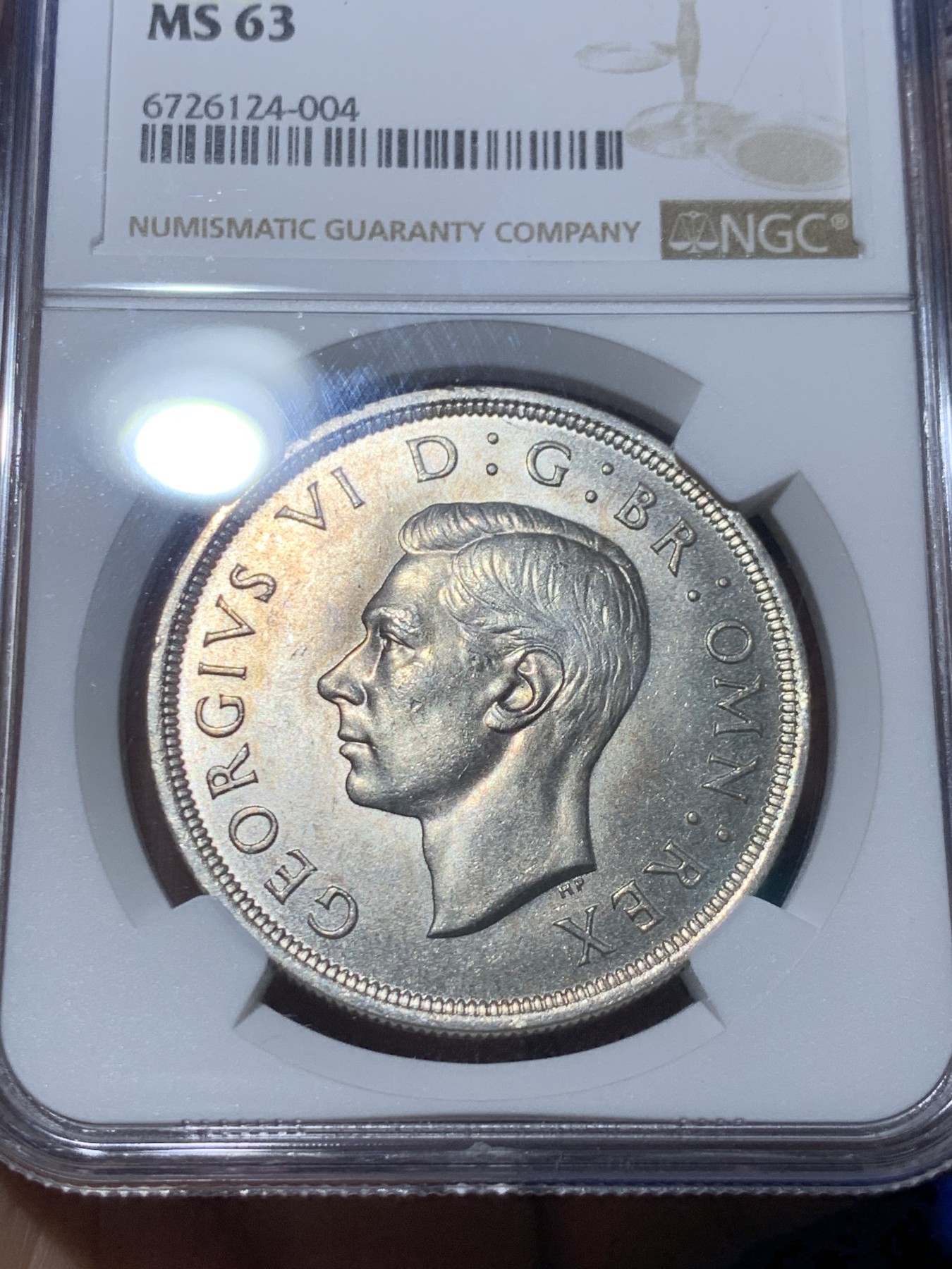 《竞宝斋》第245场-周日，周一 ，周二3场连拍 (全场包邮) NGC-MS63 英国1937年乔治六世登基1克朗纪念银币，车轮转光。