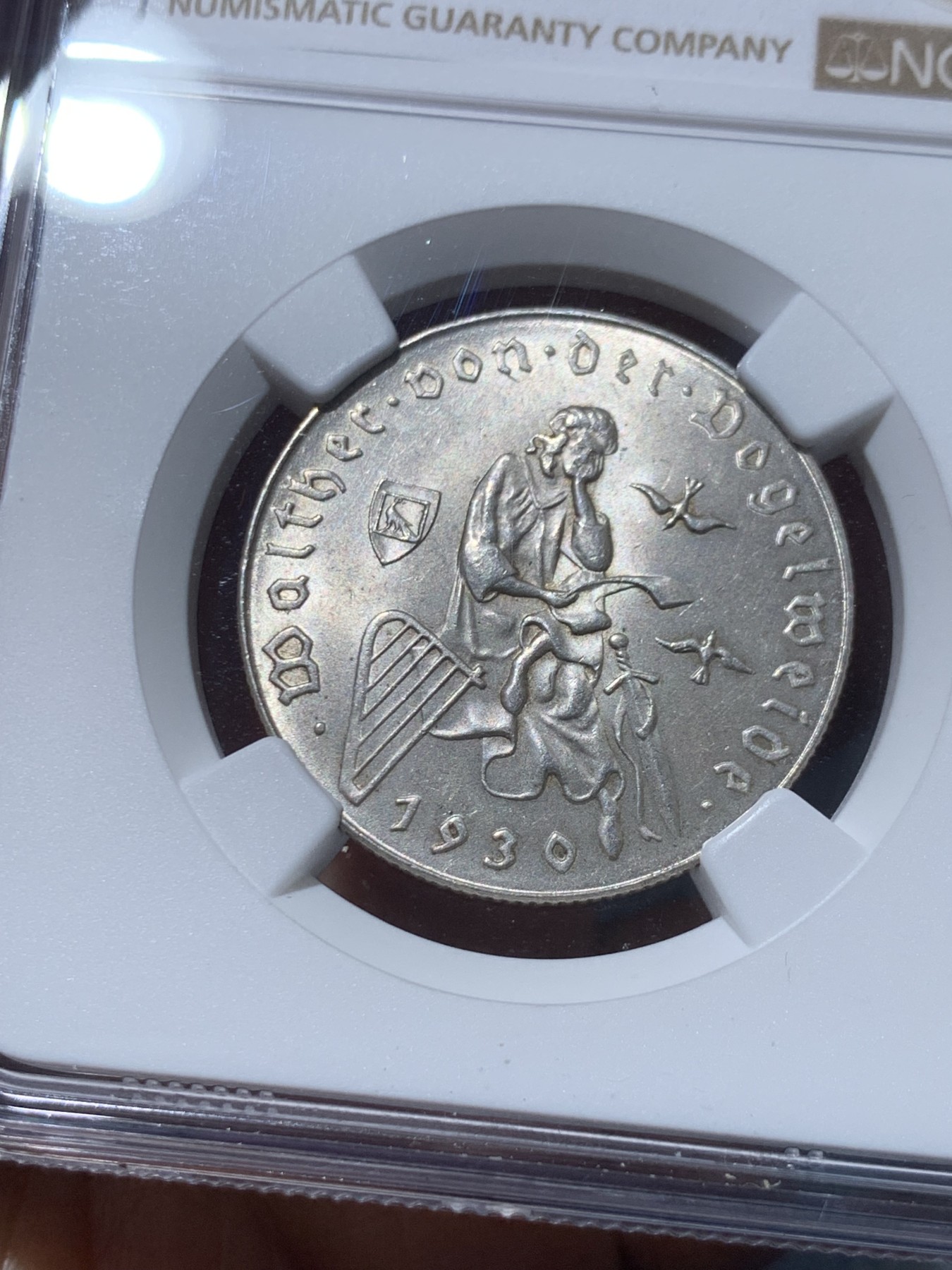 《竞宝斋》第245场-周日，周一 ，周二3场连拍 (全场包邮) NGC MS64 奥地利1930年诗人福格尔逝世700周年2先令银币