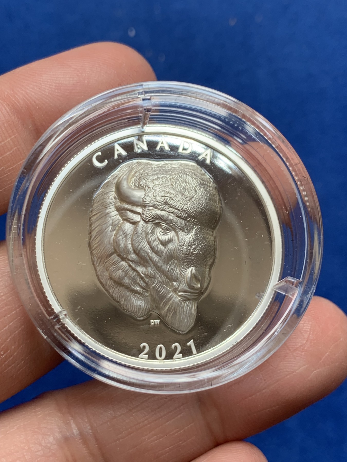 《竞宝斋》第245场-周日，周一 ，周二3场连拍 (全场包邮) 加拿大2021年发行野生动物系列-北美野牛精制银币-25加元（超高浮雕作品，限量5000枚） 礼盒装带证书 36mm 1盎司 9999银