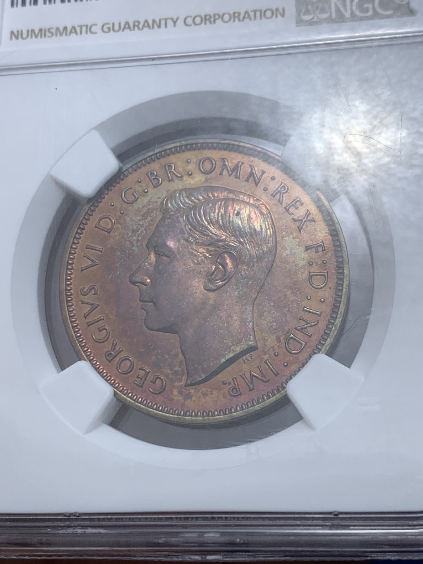 《竞宝斋》第245场-周日，周一 ，周二3场连拍 (全场包邮) NGC-PF63RB 英国 1937年 1便士 乔治六世头像 铜币