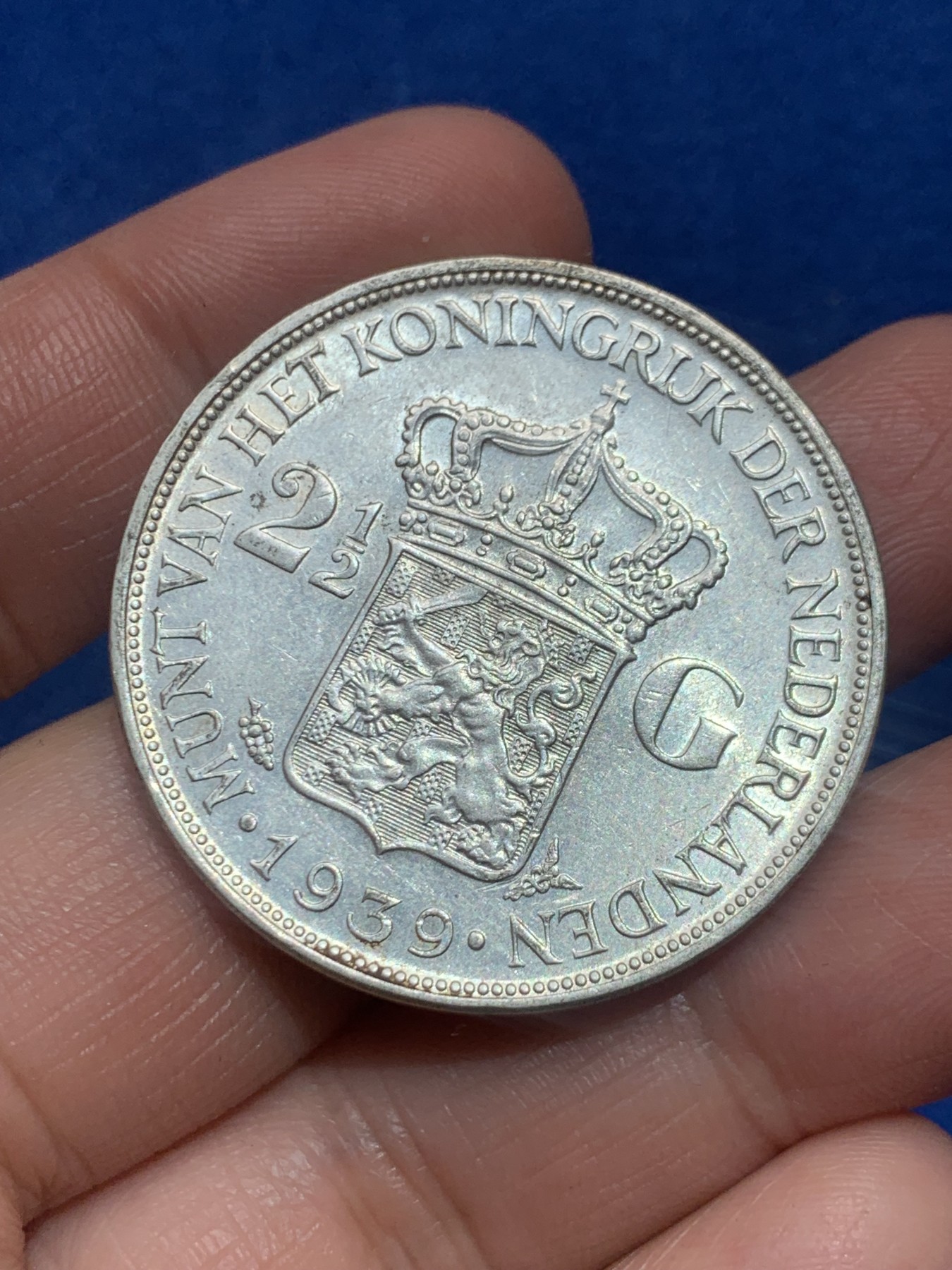 《竞宝斋》第245场-周日，周一 ，周二3场连拍 (全场包邮) 荷兰1939年女王威廉米娜2.5盾大银币