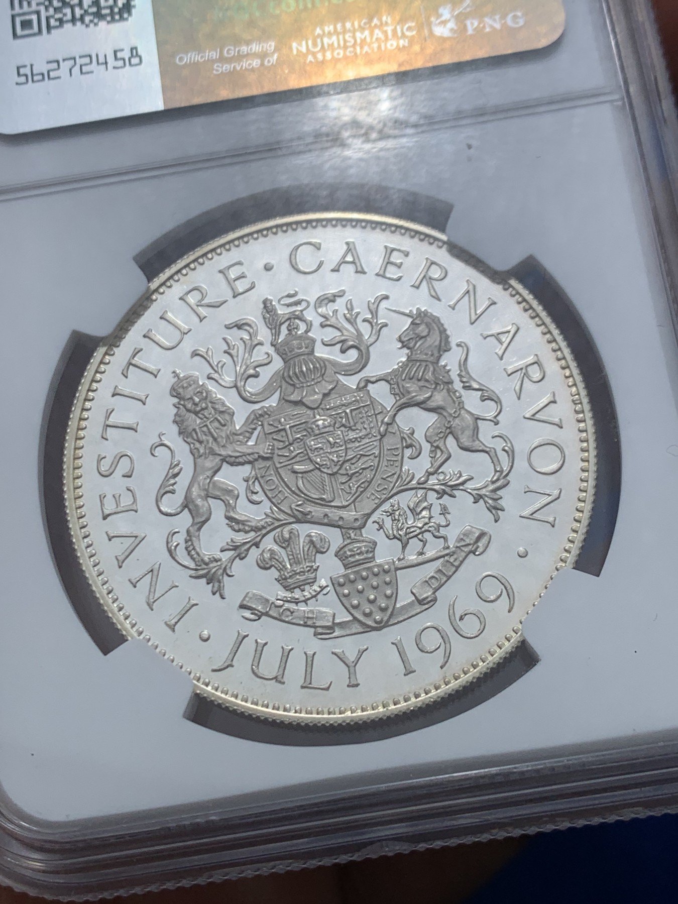 《竞宝斋》第245场-周日，周一 ，周二3场连拍 (全场包邮) NGC PF63UC 英国1969年查尔斯加冕威尔士亲王纪念精制银章