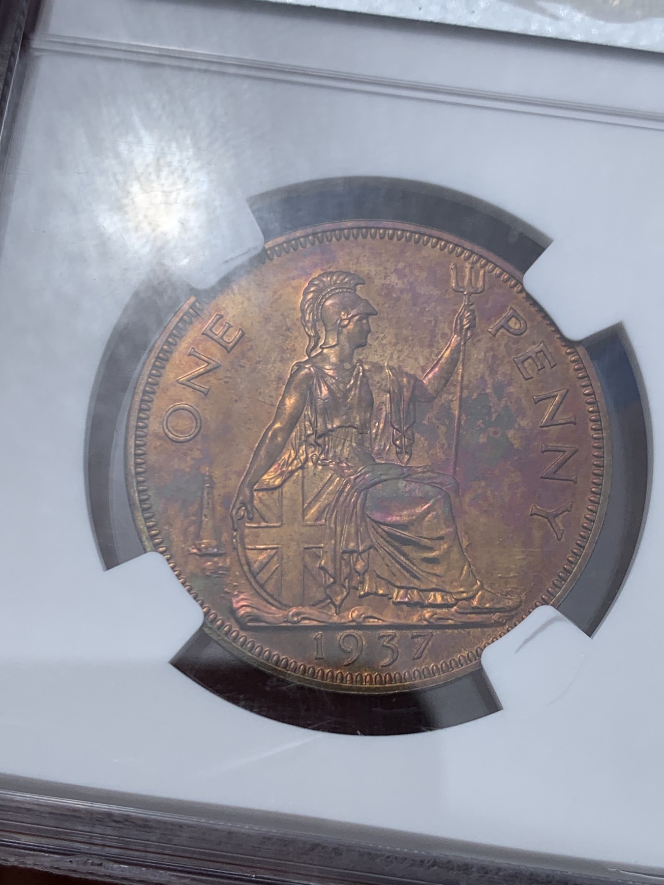 《竞宝斋》第245场-周日，周一 ，周二3场连拍 (全场包邮) NGC-PF63RB 英国 1937年 1便士 乔治六世头像 铜币