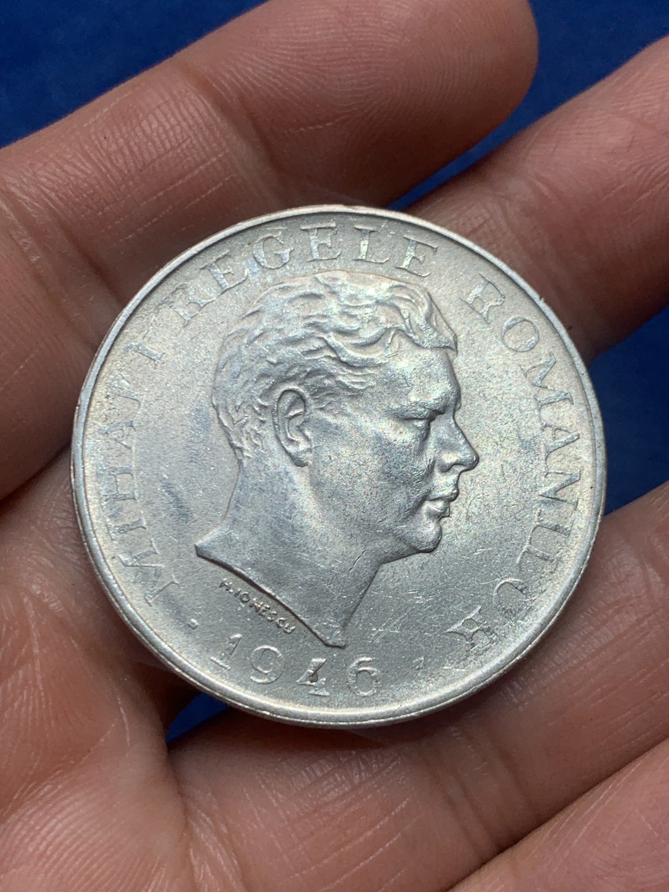 《竞宝斋》第245场-周日，周一 ，周二3场连拍 (全场包邮) 罗马尼亚1946年10万列伊银币