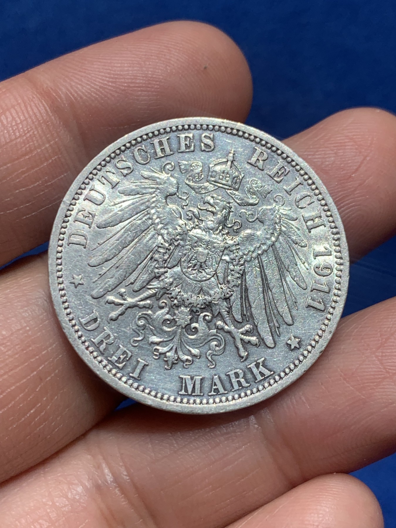 《竞宝斋》第245场-周日，周一 ，周二3场连拍 (全场包邮) 德国普鲁士1911年流通3马克银币