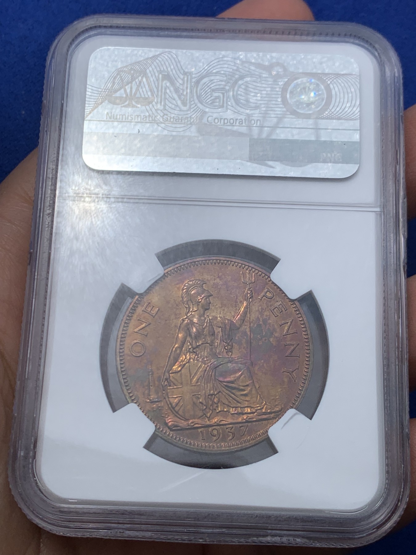 《竞宝斋》第245场-周日，周一 ，周二3场连拍 (全场包邮) NGC-PF63RB 英国 1937年 1便士 乔治六世头像 铜币