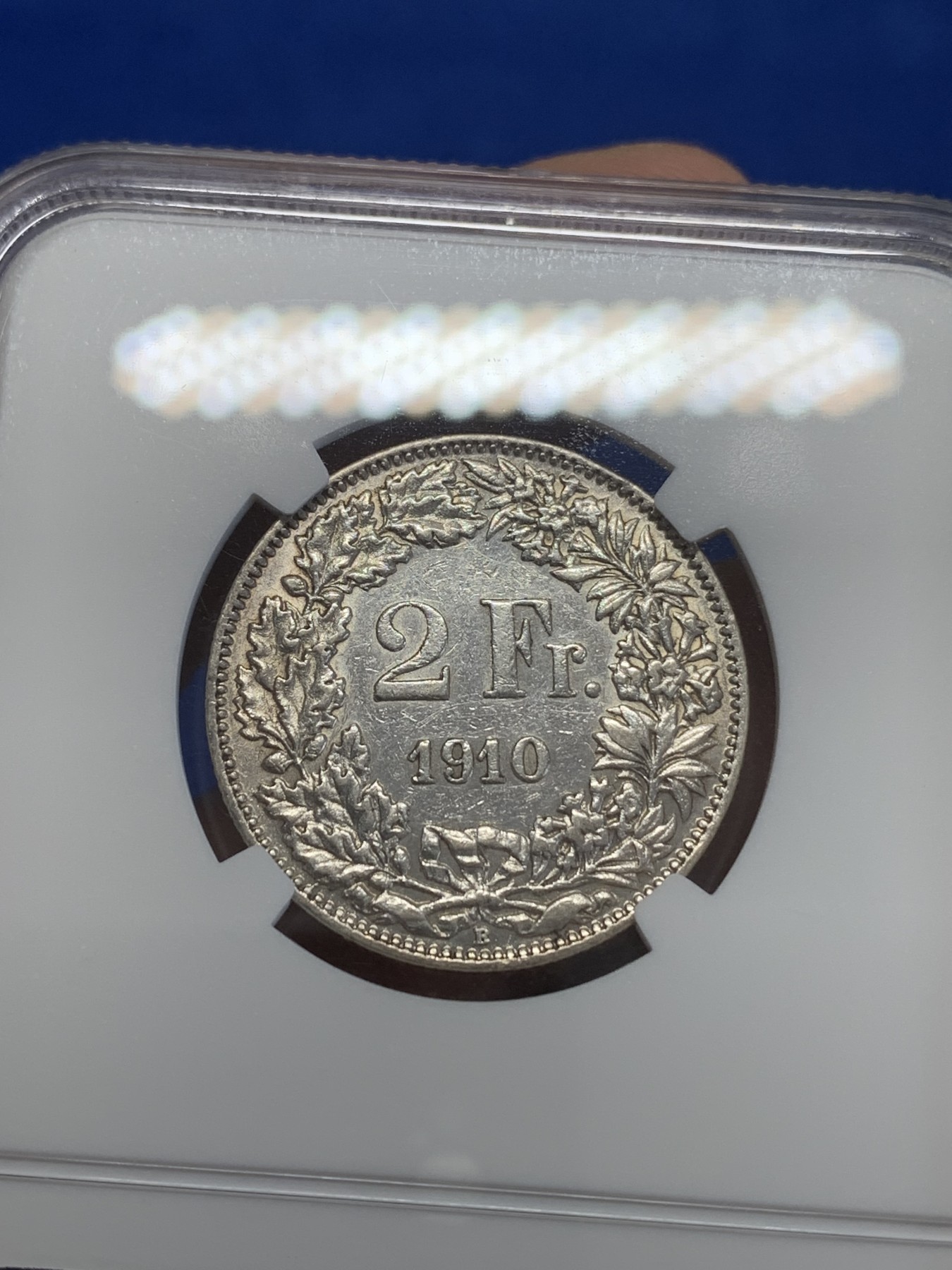 《竞宝斋》第245场-周日，周一 ，周二3场连拍 (全场包邮) NGC AUD 瑞士 1910年 赫尔维蒂亚 雪山女神 2法郎 银币 早期品种 少见