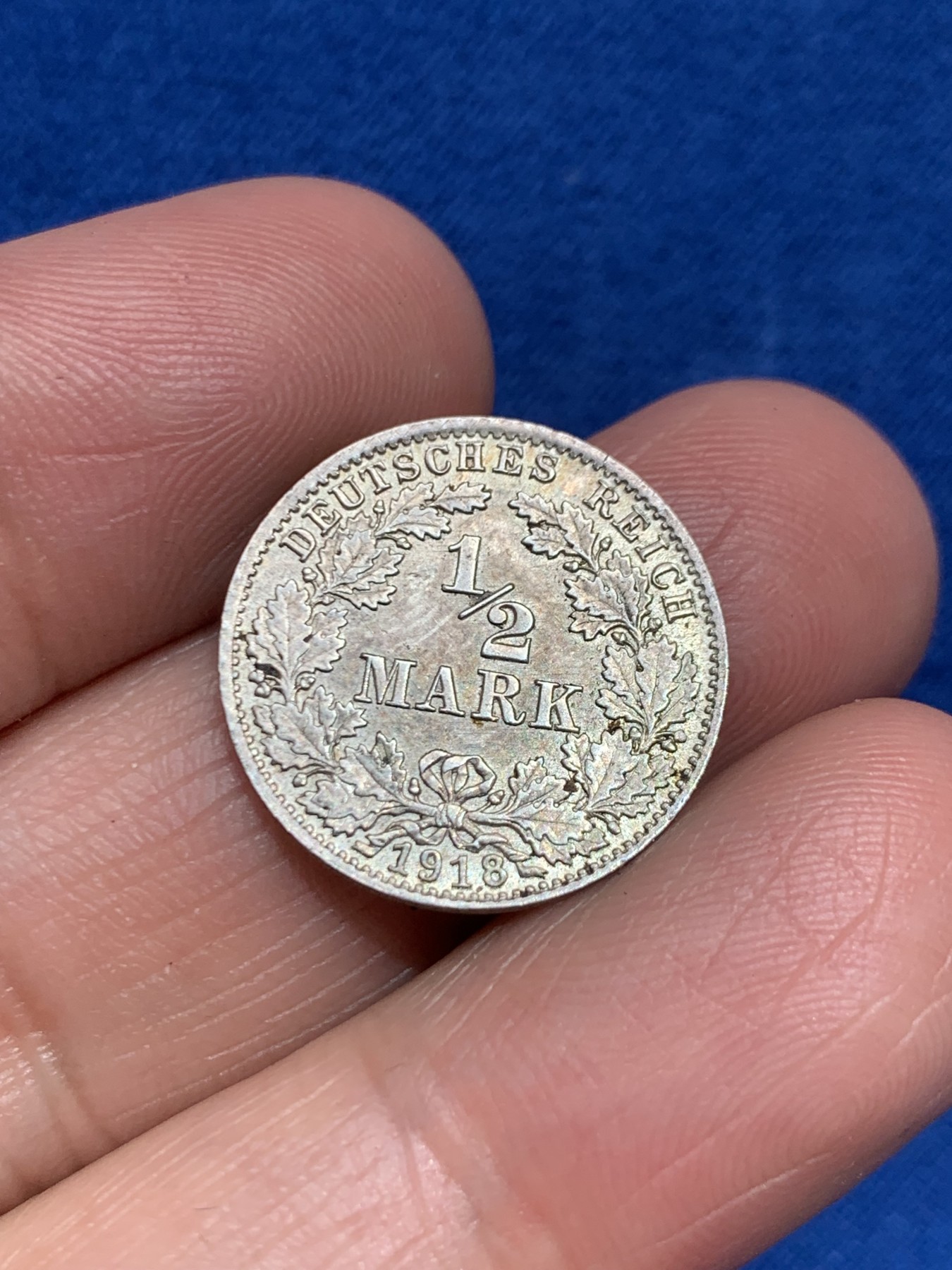 《竞宝斋》第245场-周日，周一 ，周二3场连拍 (全场包邮) 德国1918年半马克D厂银币