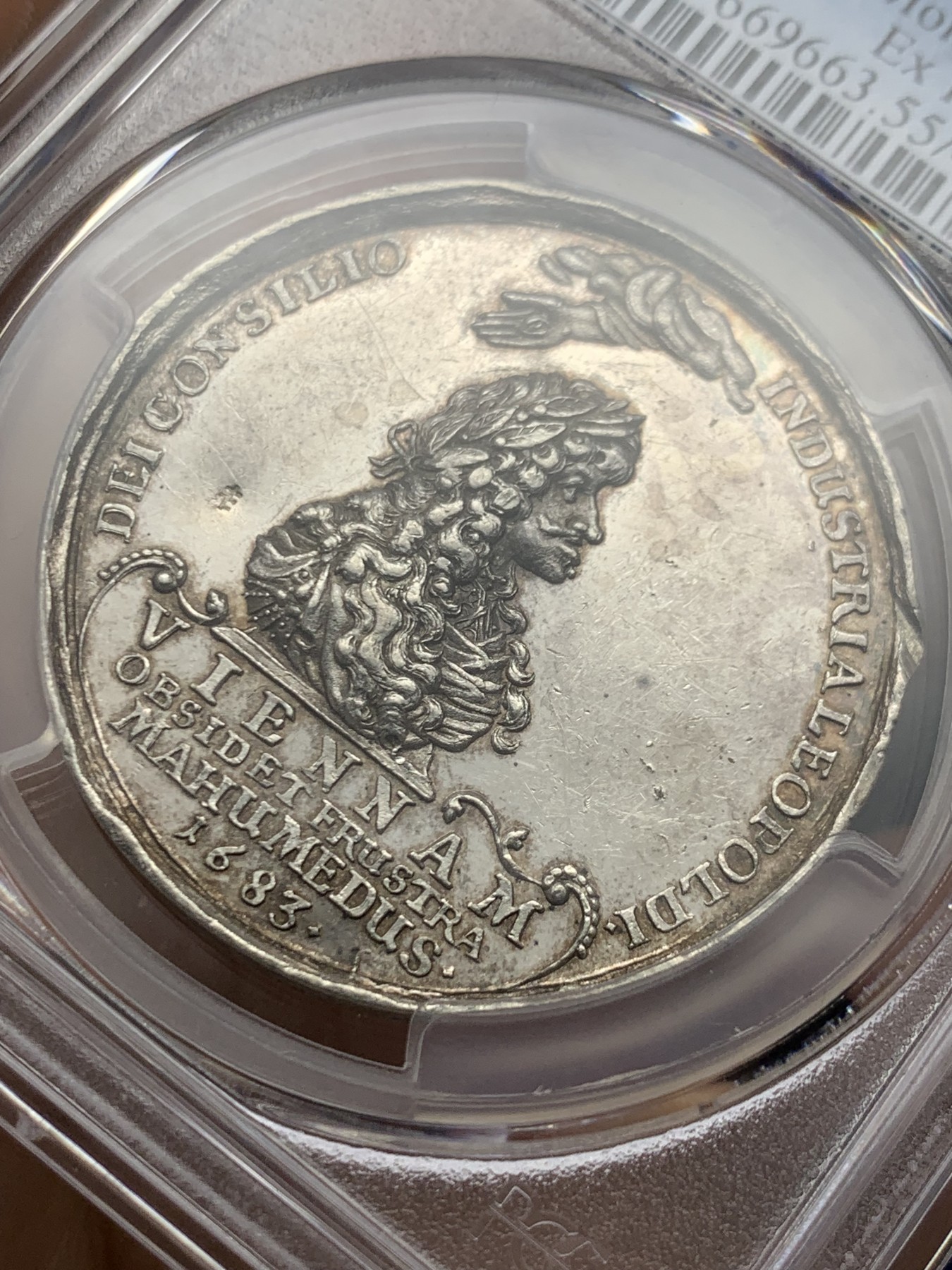 《竞宝斋》第245场-周日，周一 ，周二3场连拍 (全场包邮) PCGS AU55 神罗1683年击败奥斯曼解放维也纳银章 费迪南一世头顶全能之剑 利奥波德头顶全能之眼 设计巧妙 传世三百余年 波多茨基名家旧藏