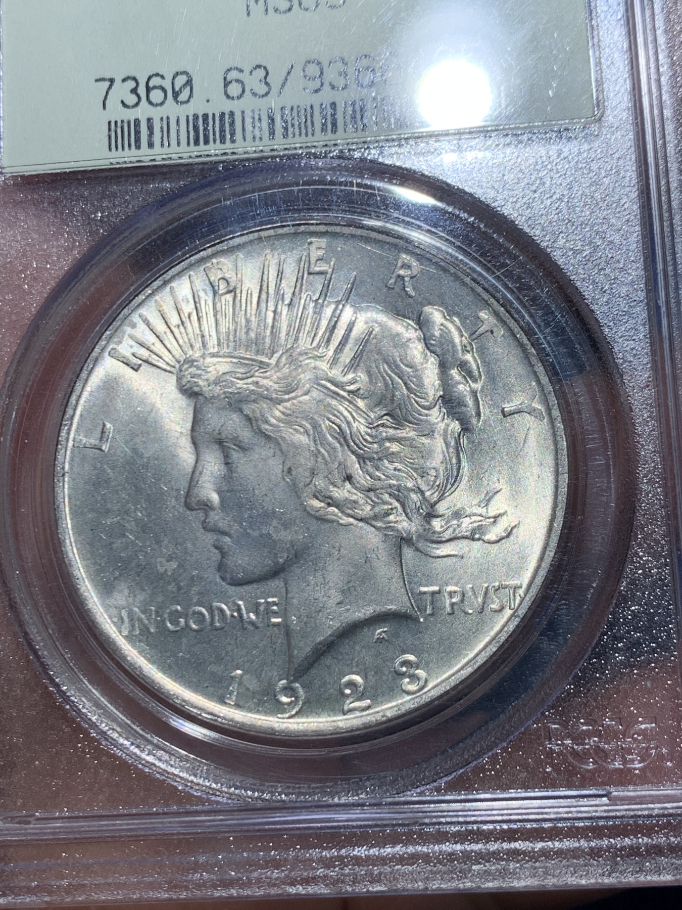 《竞宝斋》第245场-周日，周一 ，周二3场连拍 (全场包邮) PCGS-MS63 美国1923和平1元银币 90-93年老绿盒  严评 30多年的老盒本身也是收藏品