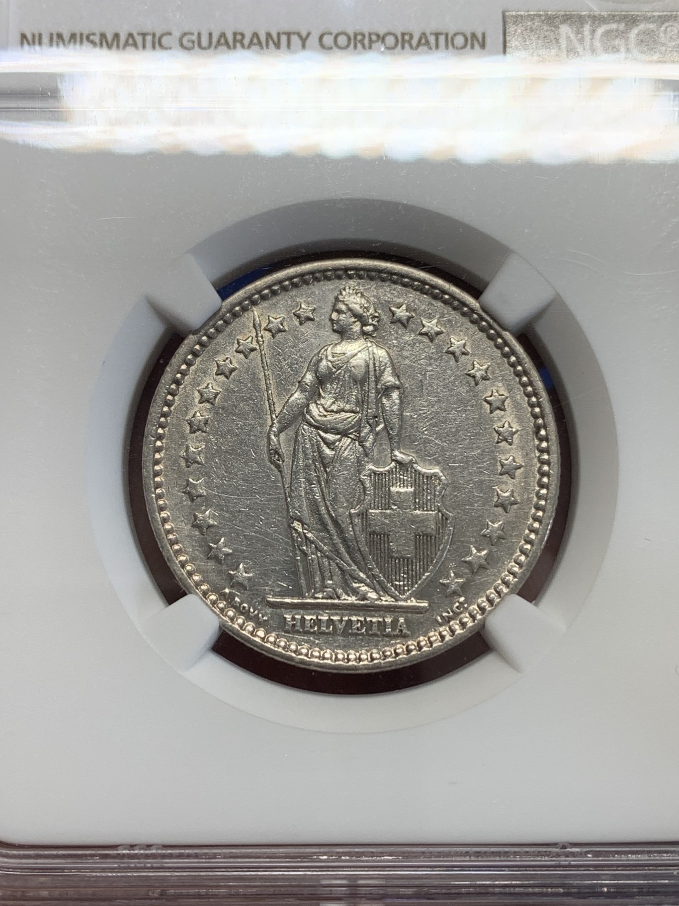 《竞宝斋》第245场-周日，周一 ，周二3场连拍 (全场包邮) NGC AUD 瑞士 1910年 赫尔维蒂亚 雪山女神 2法郎 银币 早期品种 少见