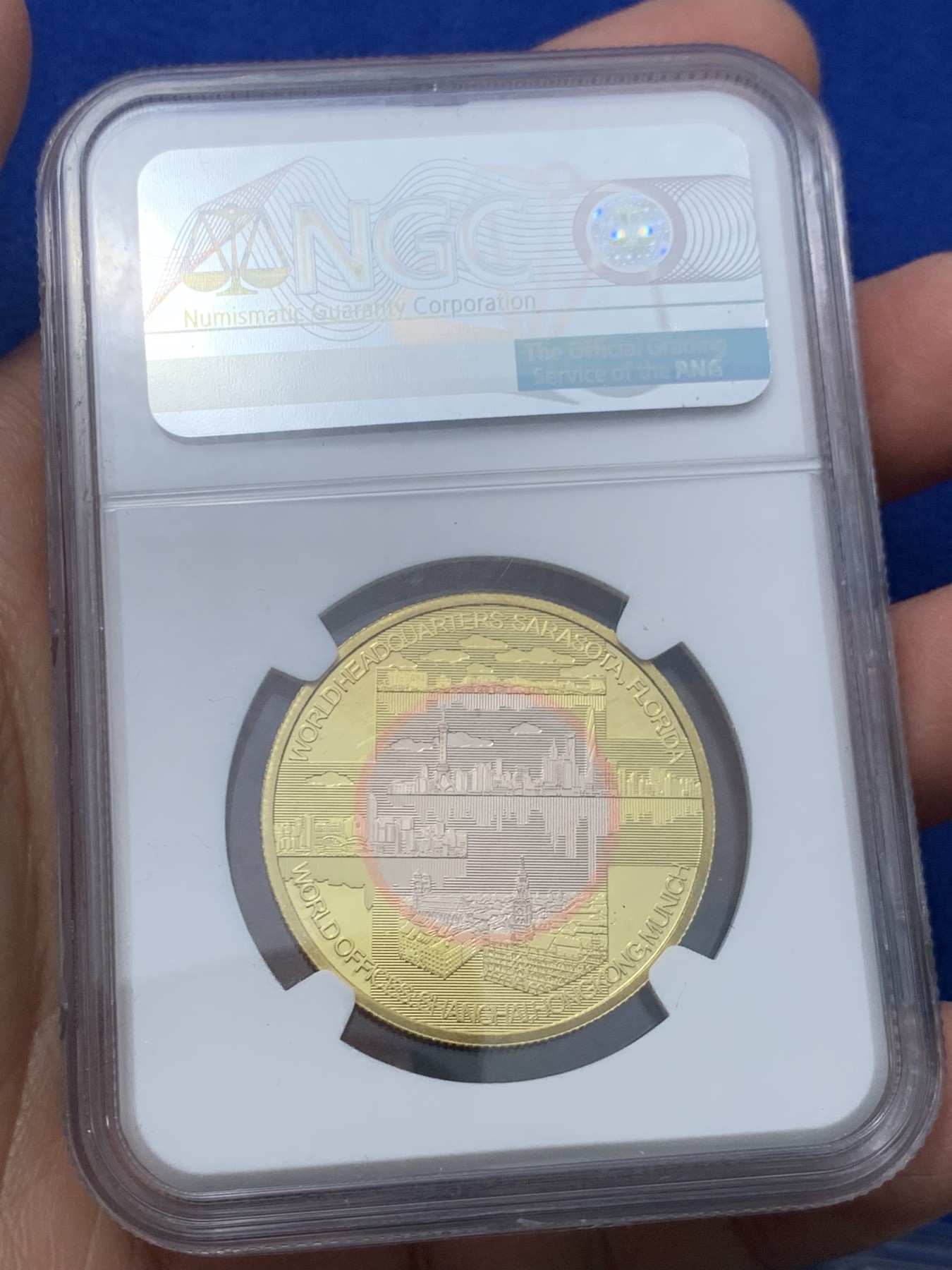 《竞宝斋》第245场-周日，周一 ，周二3场连拍 (全场包邮) NGC PF70UC 中国1987-2017NGC三十周年纪念章 背面分别是上海、香港、慕尼黑三地的景观